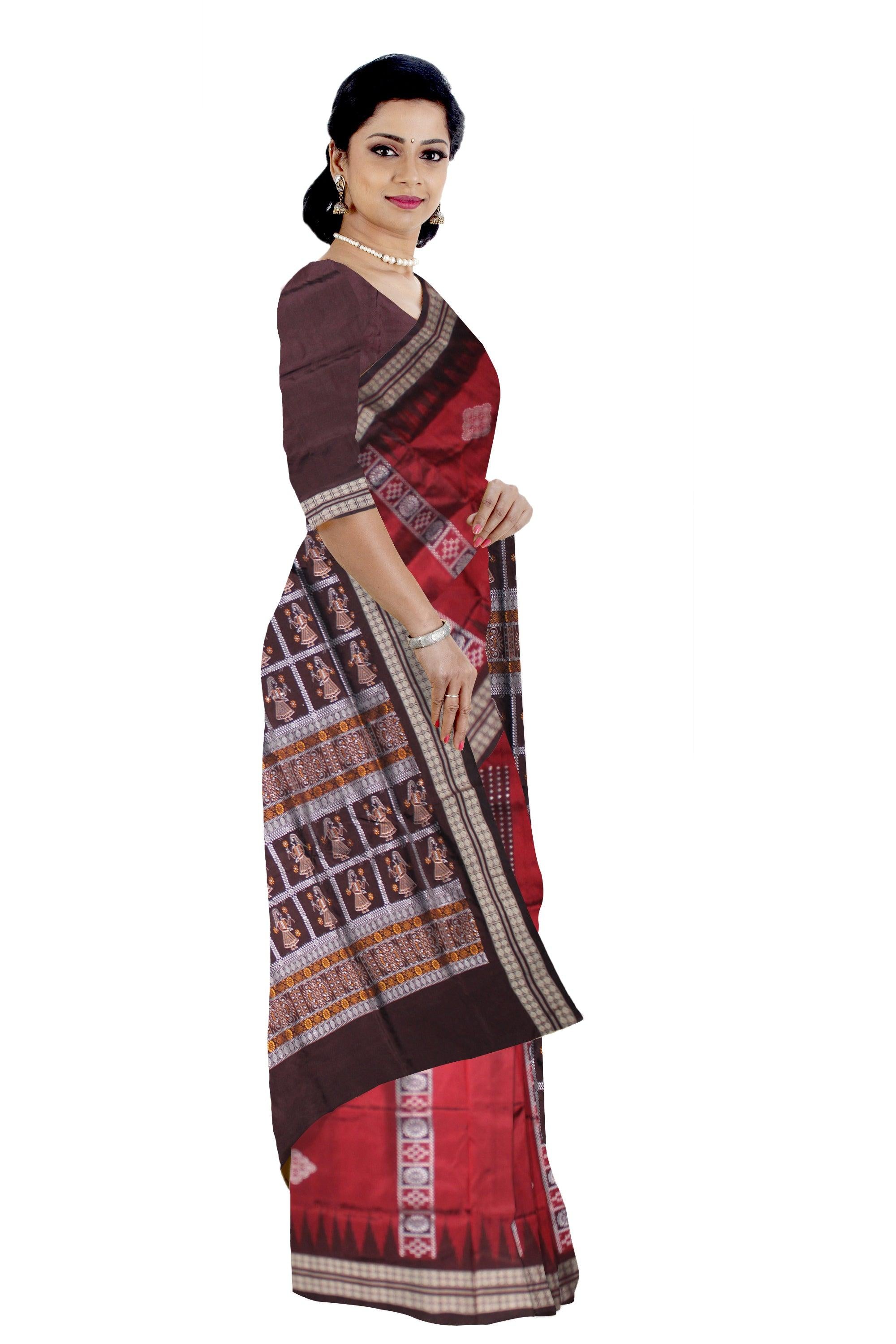 NEW DESIGN PALLU DOLL PRINT CHANDUA PASAPALI SAREE IN MAROON AND COFFEE COLOR ,  ATTACHED WITH BLOUSE PIECE. - Koshali Arts & Crafts Enterprise