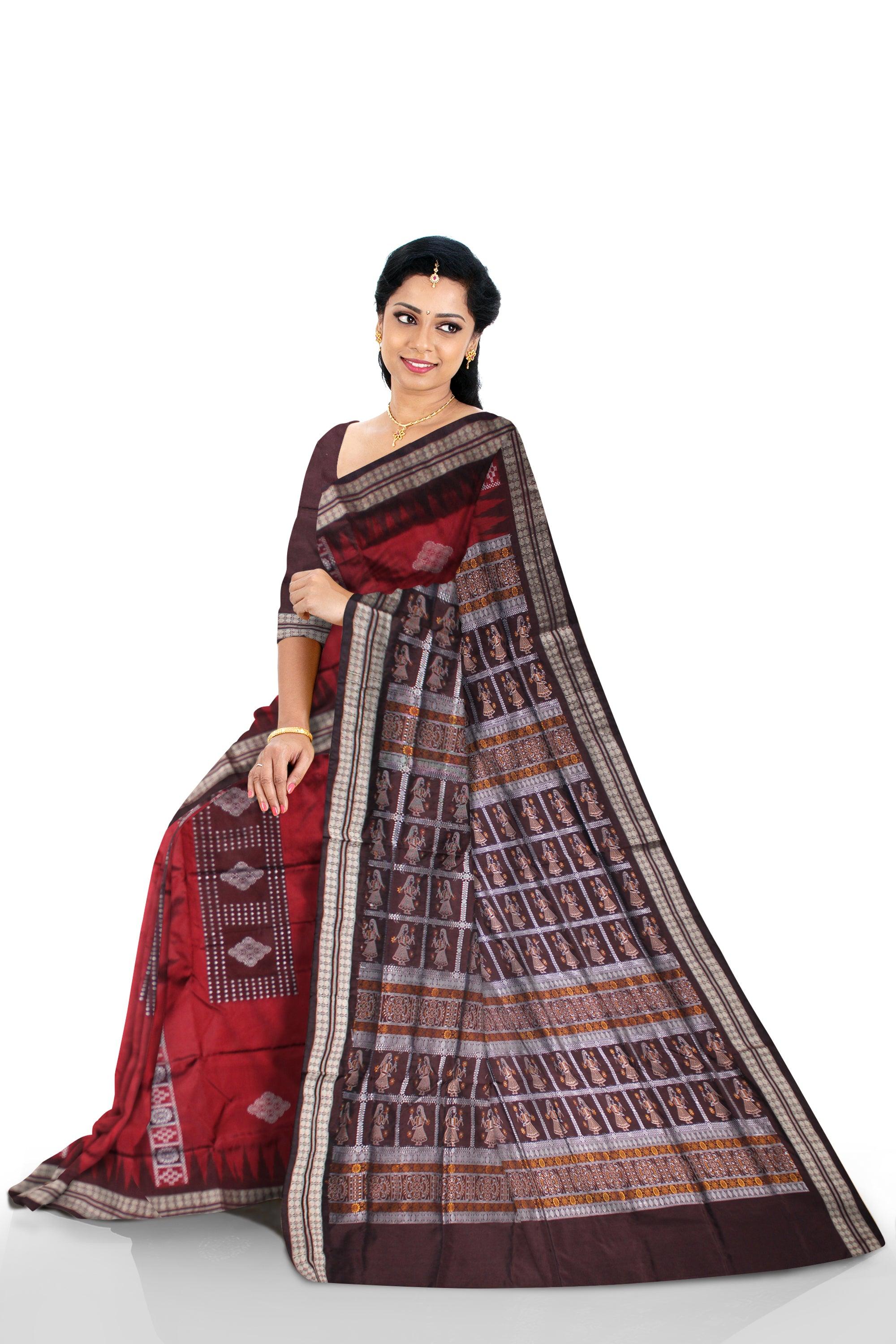 NEW DESIGN PALLU DOLL PRINT CHANDUA PASAPALI SAREE IN MAROON AND COFFEE COLOR ,  ATTACHED WITH BLOUSE PIECE. - Koshali Arts & Crafts Enterprise