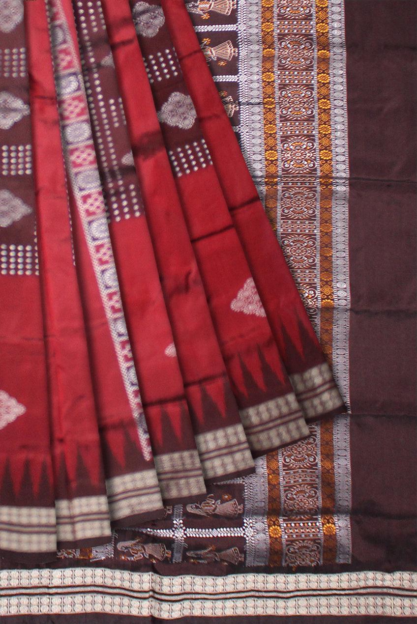 NEW DESIGN PALLU DOLL PRINT CHANDUA PASAPALI SAREE IN MAROON AND COFFEE COLOR ,  ATTACHED WITH BLOUSE PIECE. - Koshali Arts & Crafts Enterprise