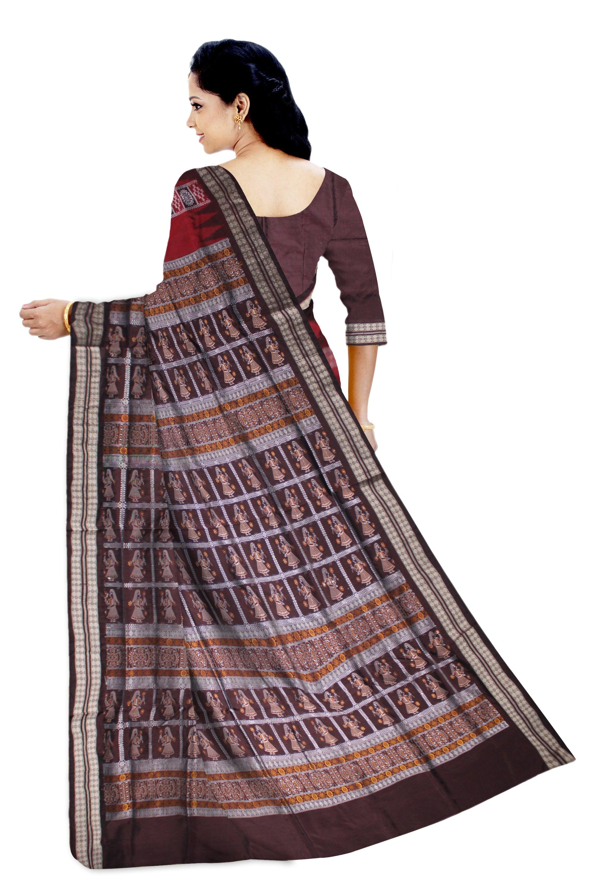 NEW DESIGN PALLU DOLL PRINT CHANDUA PASAPALI SAREE IN MAROON AND COFFEE COLOR ,  ATTACHED WITH BLOUSE PIECE. - Koshali Arts & Crafts Enterprise