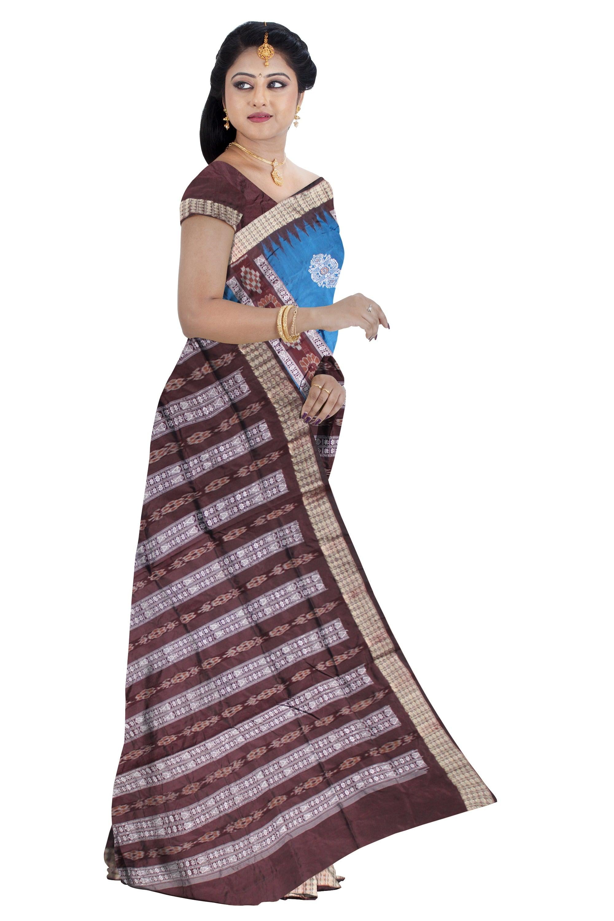 A PATLI SAREE IN BLUE AND COFFEE COLOR BASE, WITH BLOUSE PIECE. - Koshali Arts & Crafts Enterprise