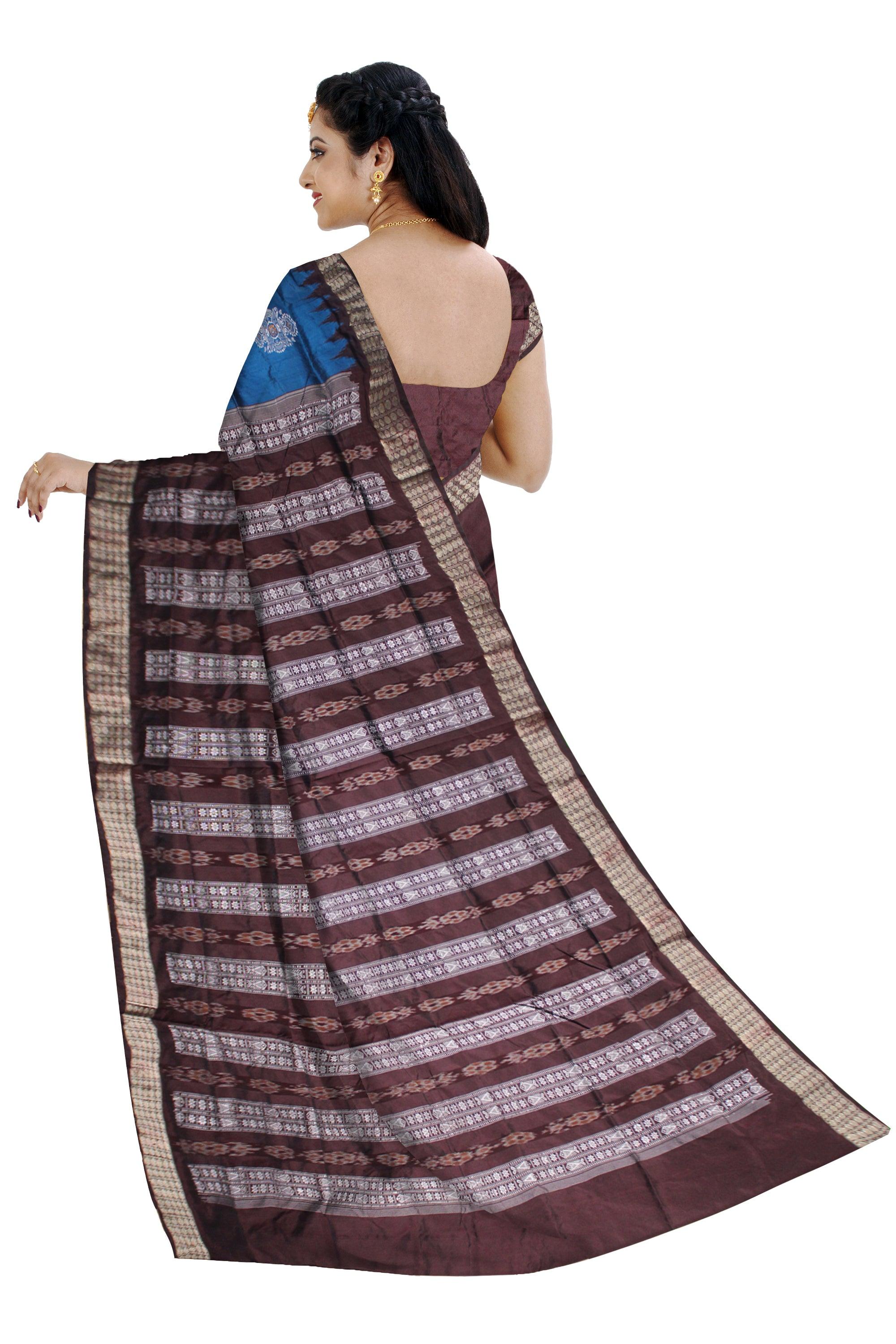 A PATLI SAREE IN BLUE AND COFFEE COLOR BASE, WITH BLOUSE PIECE. - Koshali Arts & Crafts Enterprise