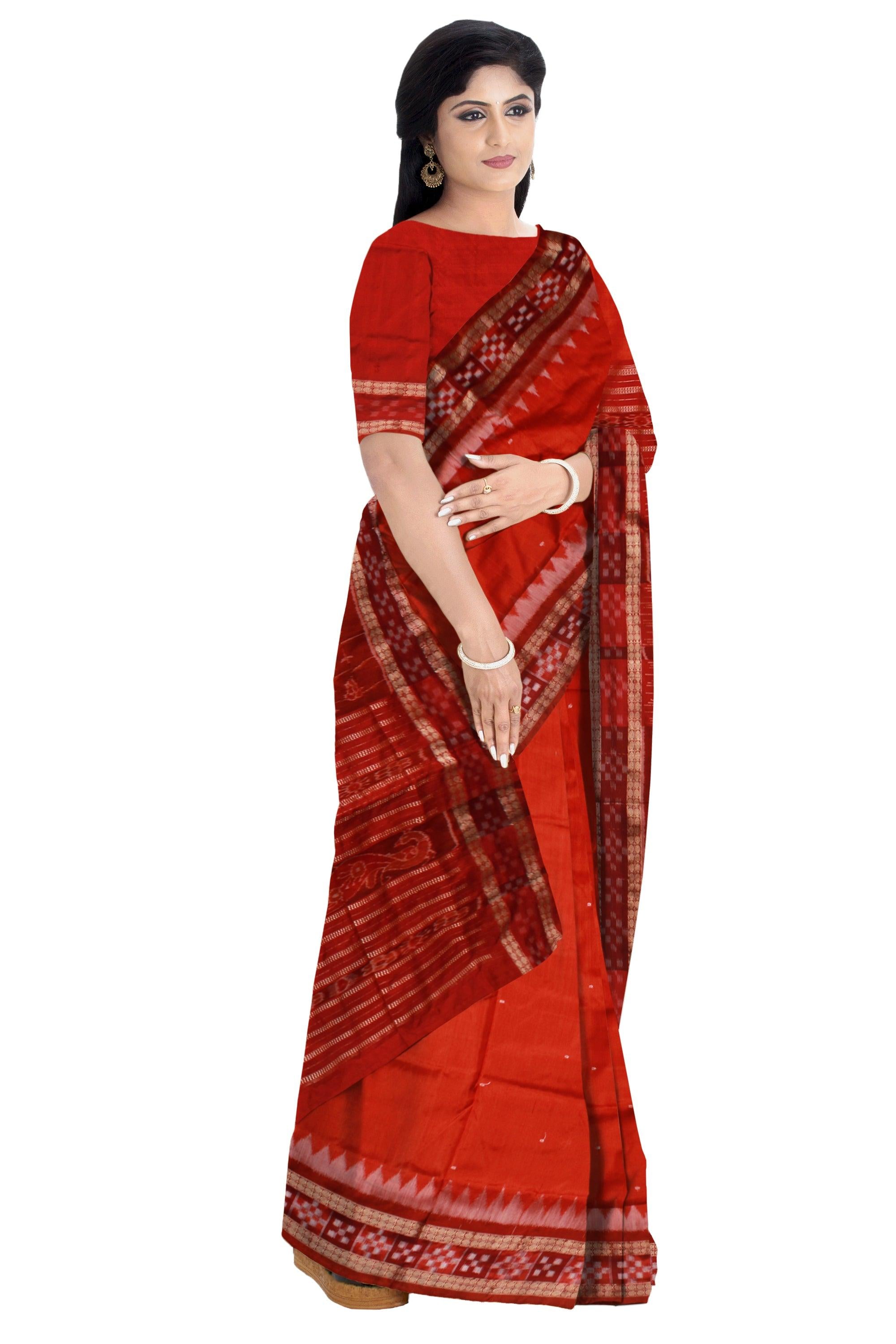 DHADI SAPTA PATA SAREE IN ORANGE AND MAROON COLOR BASE, WITH BLOUSE PIECE. - Koshali Arts & Crafts Enterprise