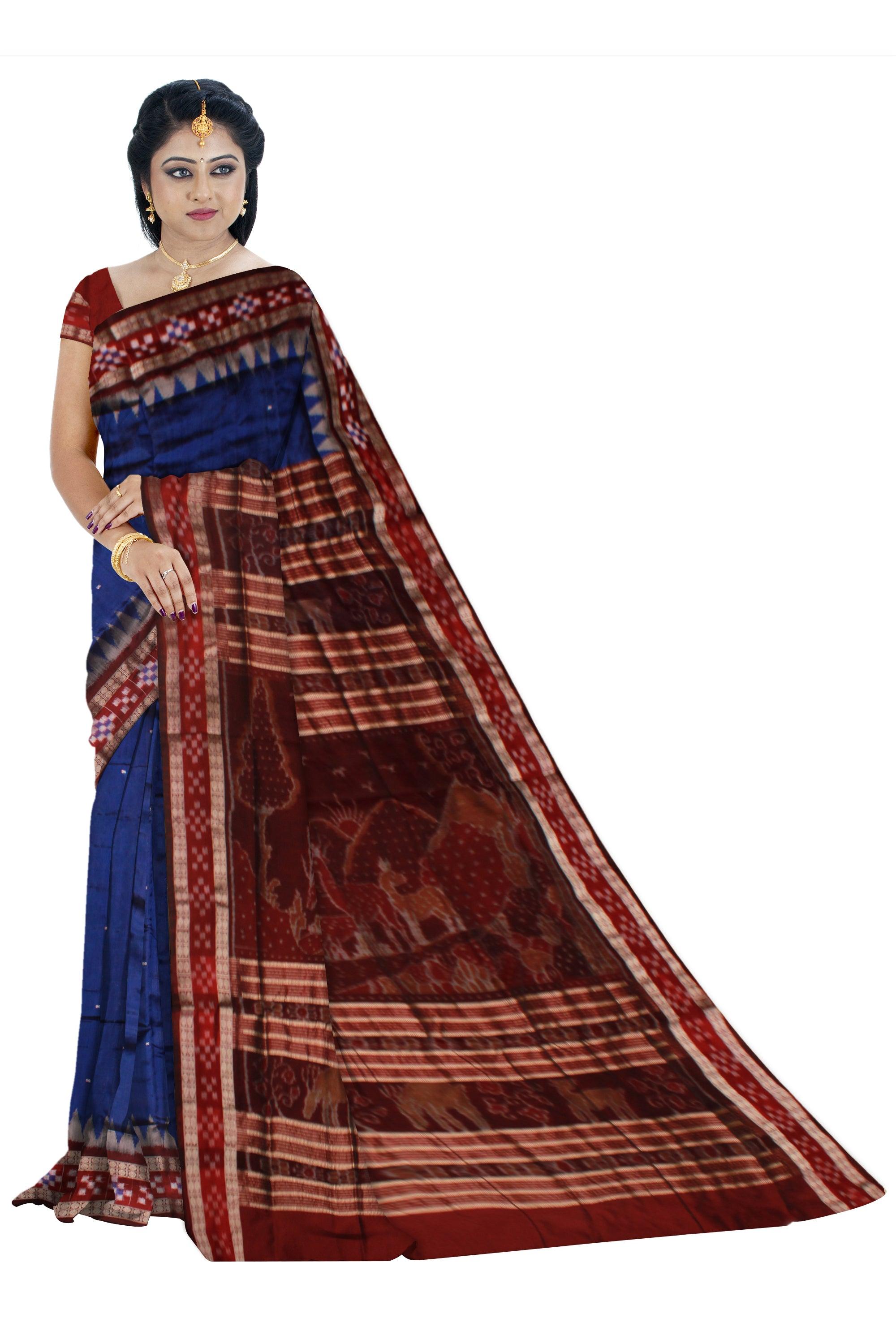 BLUE AND MAROON COLOR  DHADI SAPTA PATA SAREE , WITH  BLOUSE PIECE. - Koshali Arts & Crafts Enterprise