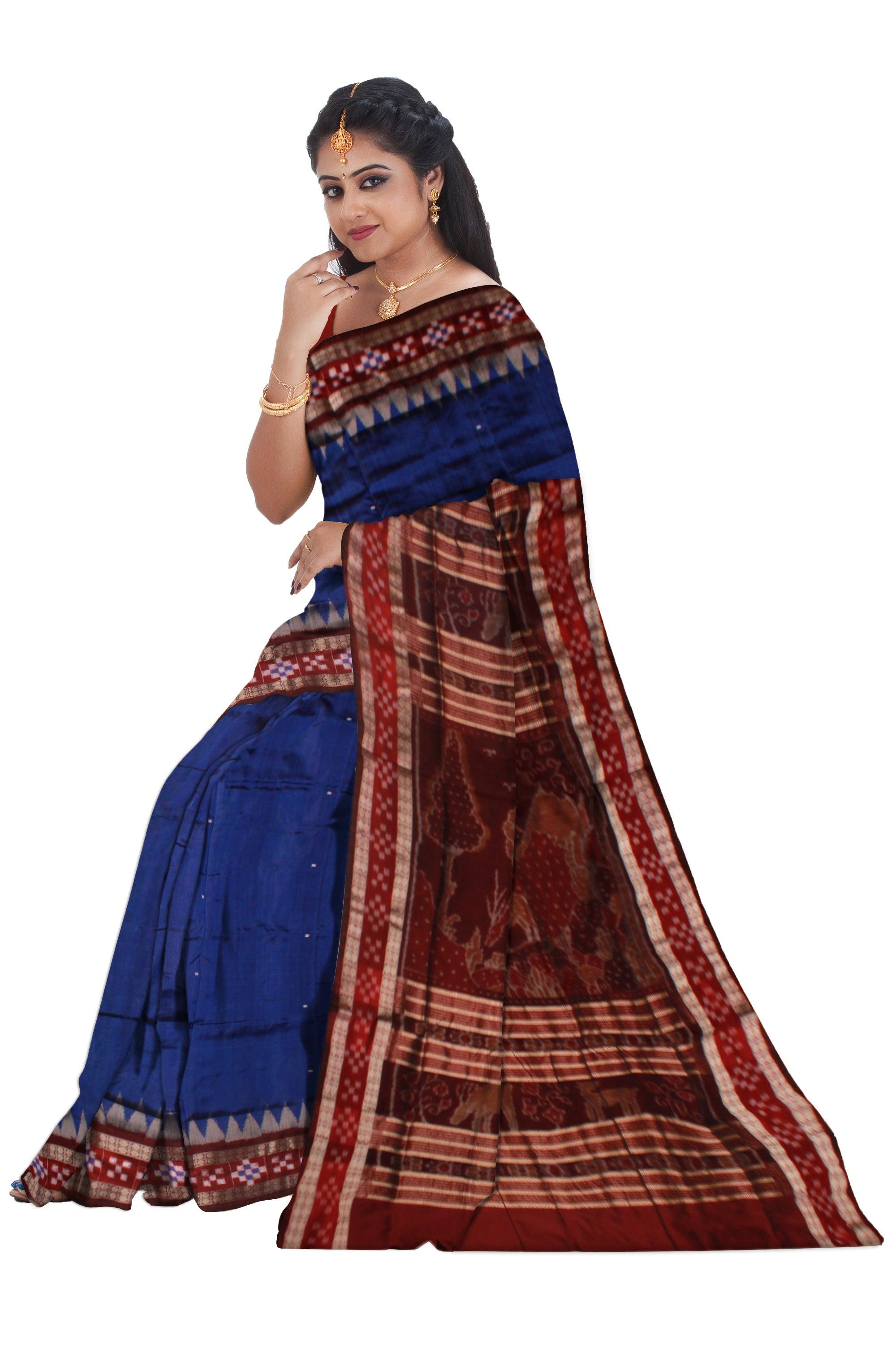 BLUE AND MAROON COLOR  DHADI SAPTA PATA SAREE , WITH  BLOUSE PIECE. - Koshali Arts & Crafts Enterprise