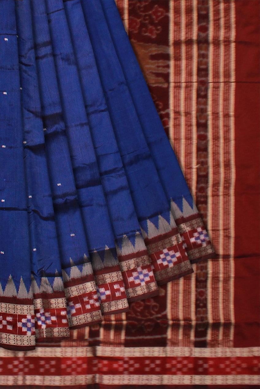 BLUE AND MAROON COLOR  DHADI SAPTA PATA SAREE , WITH  BLOUSE PIECE. - Koshali Arts & Crafts Enterprise