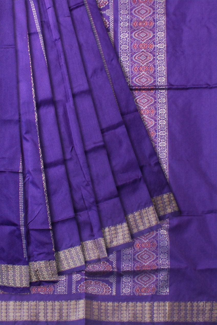 SKY AND PURPLE COLOR PATLI PATA SAREE , WITH BLOUSE PIECE. - Koshali Arts & Crafts Enterprise