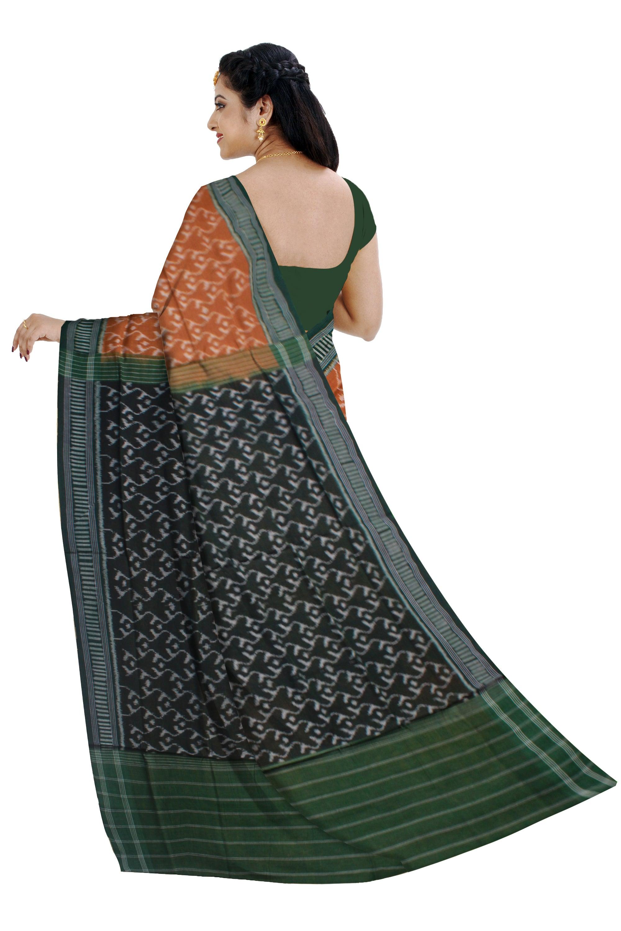 NEW COLLECTION MEHENDI AND MAROON COLOR MANIABANDHA COTTON SAREE , WITH OUT BLOUSE PIECE. - Koshali Arts & Crafts Enterprise