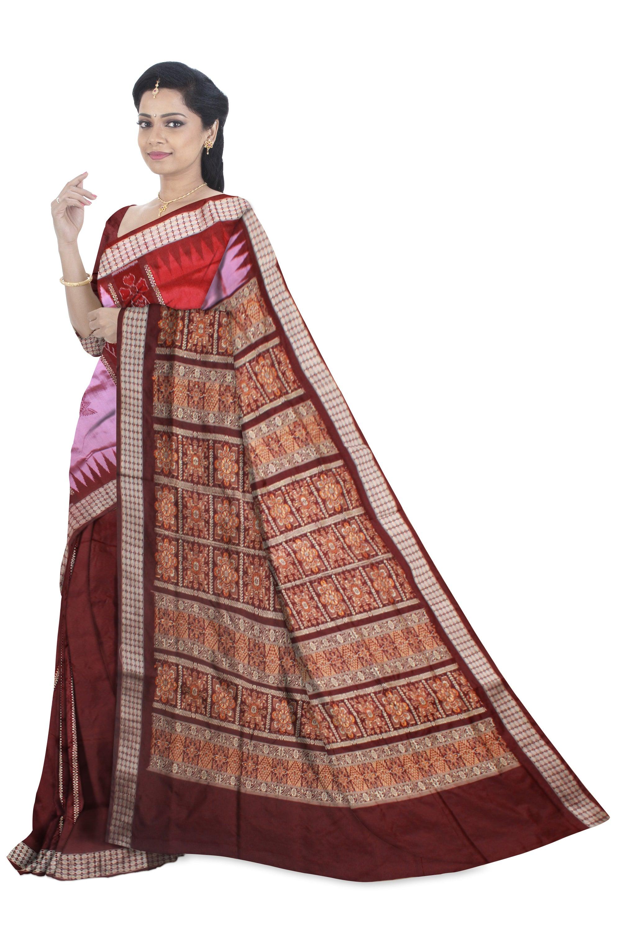 A PATLI PATA SAREE IN LIGHT PINK ,RED AND COFFEE COLOR BASE, WITH BLOUSE PIECE. - Koshali Arts & Crafts Enterprise