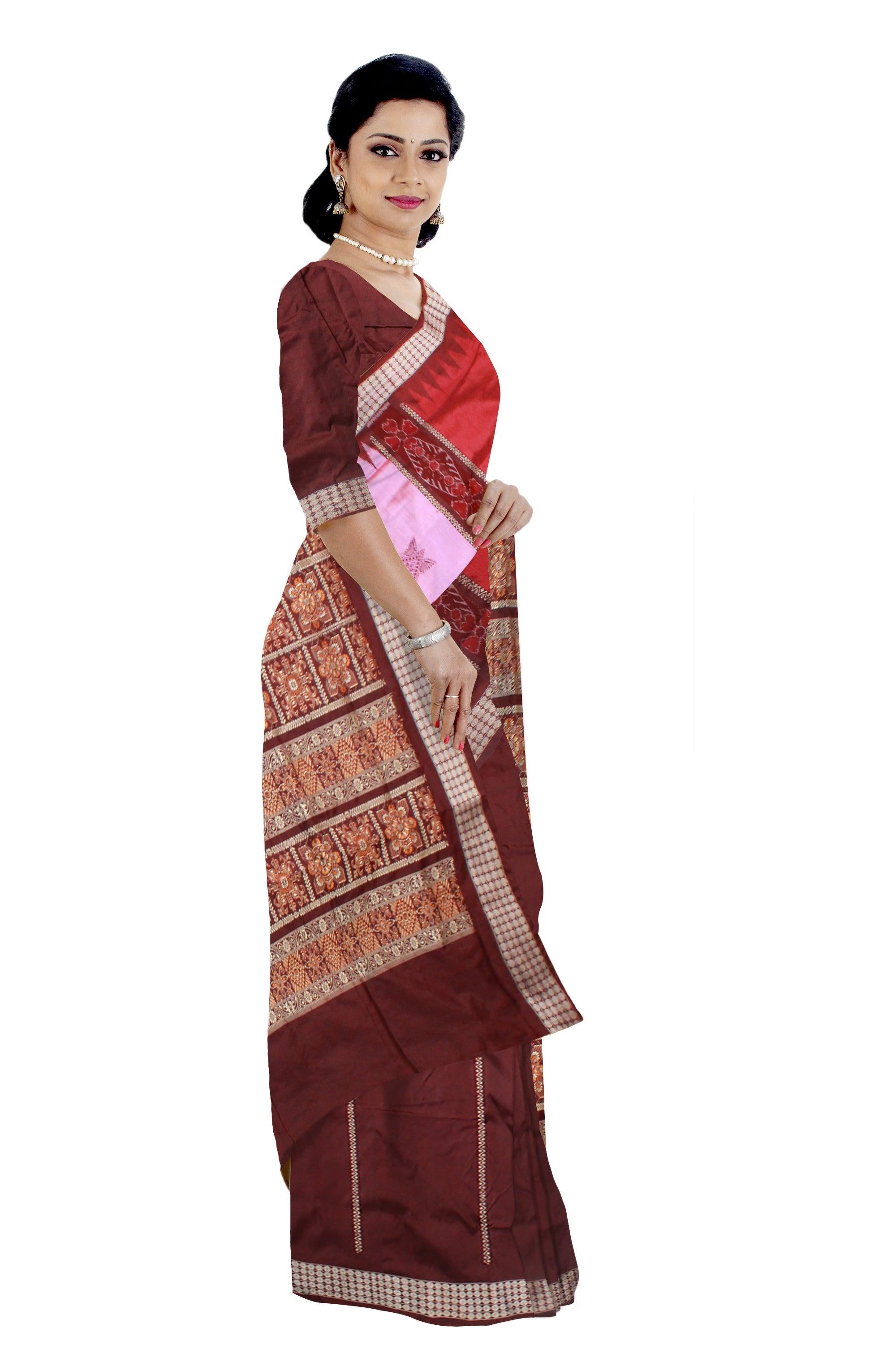 A PATLI PATA SAREE IN LIGHT PINK ,RED AND COFFEE COLOR BASE, WITH BLOUSE PIECE. - Koshali Arts & Crafts Enterprise