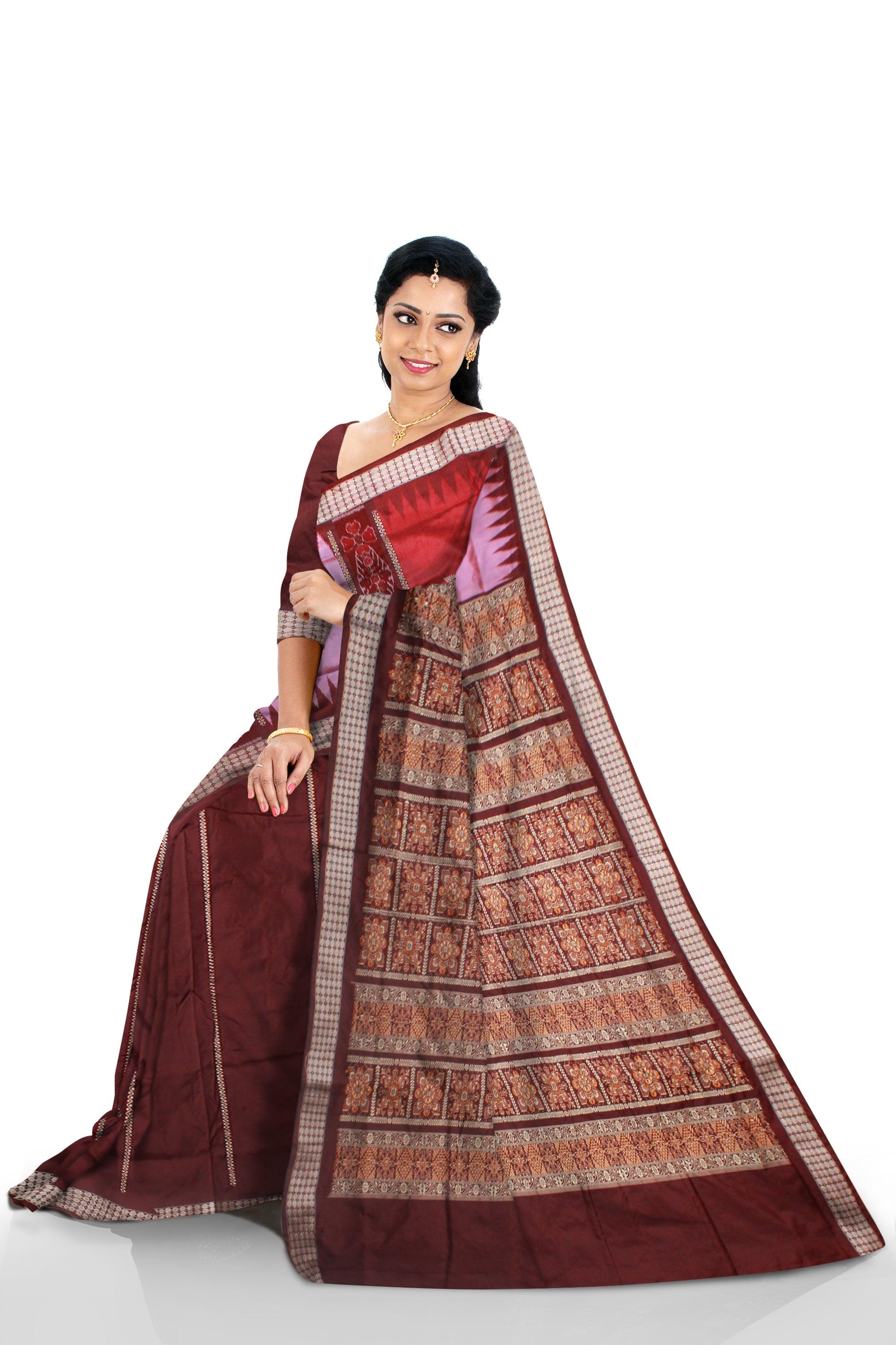A PATLI PATA SAREE IN LIGHT PINK ,RED AND COFFEE COLOR BASE, WITH BLOUSE PIECE. - Koshali Arts & Crafts Enterprise