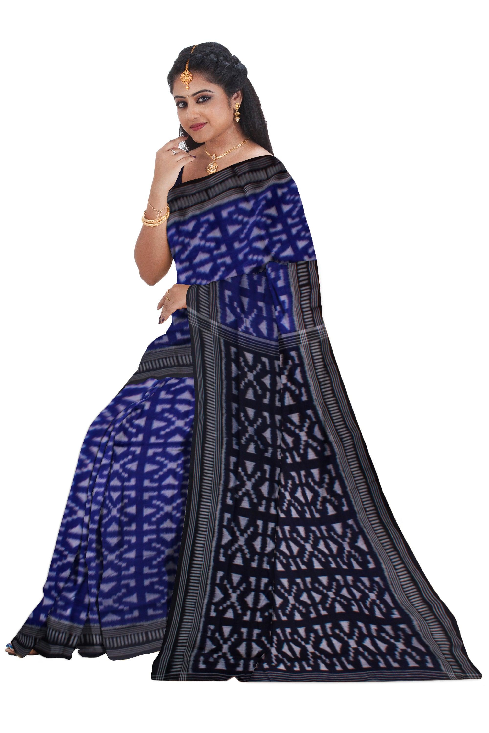 LATEST DESIGN MANIABANDHA COTTON SAREE IN BLUE AND BLACK COLOR BASE, WITHOUT BLOUSE PIECE. - Koshali Arts & Crafts Enterprise