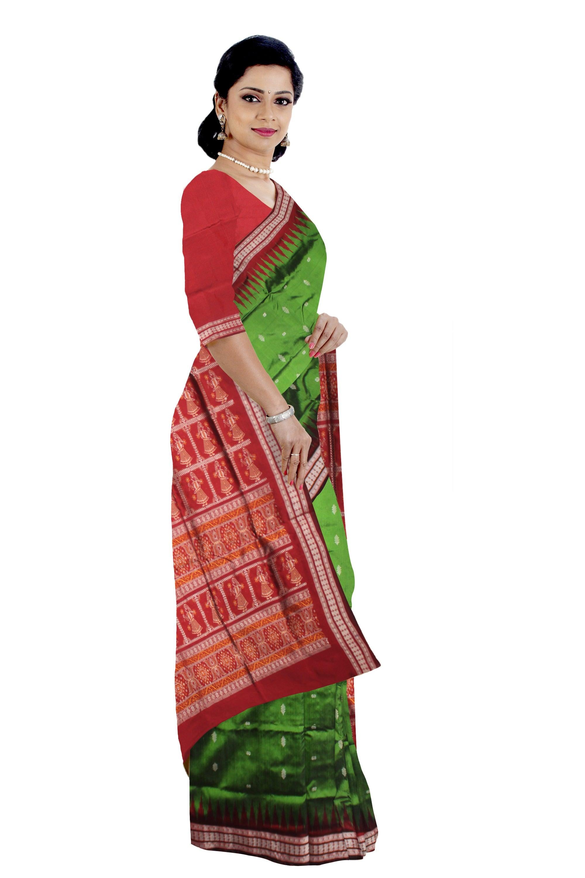 MARRAIGE COLLECTION SMALL BOOTY PATTERN PATA  SAREE IS GREEN AND  MAROON COLOR BASE, WITH BLOUSE PIECE. - Koshali Arts & Crafts Enterprise