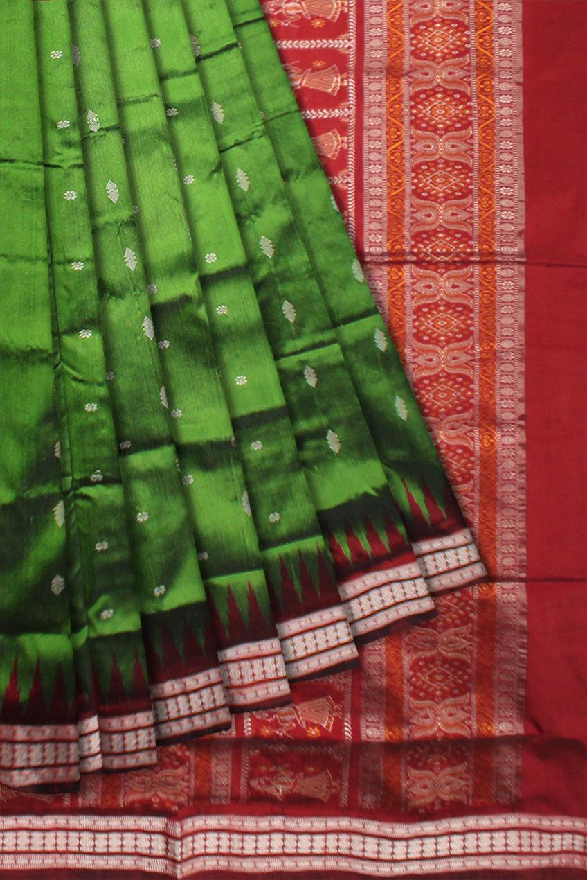 MARRAIGE COLLECTION SMALL BOOTY PATTERN PATA  SAREE IS GREEN AND  MAROON COLOR BASE, WITH BLOUSE PIECE. - Koshali Arts & Crafts Enterprise