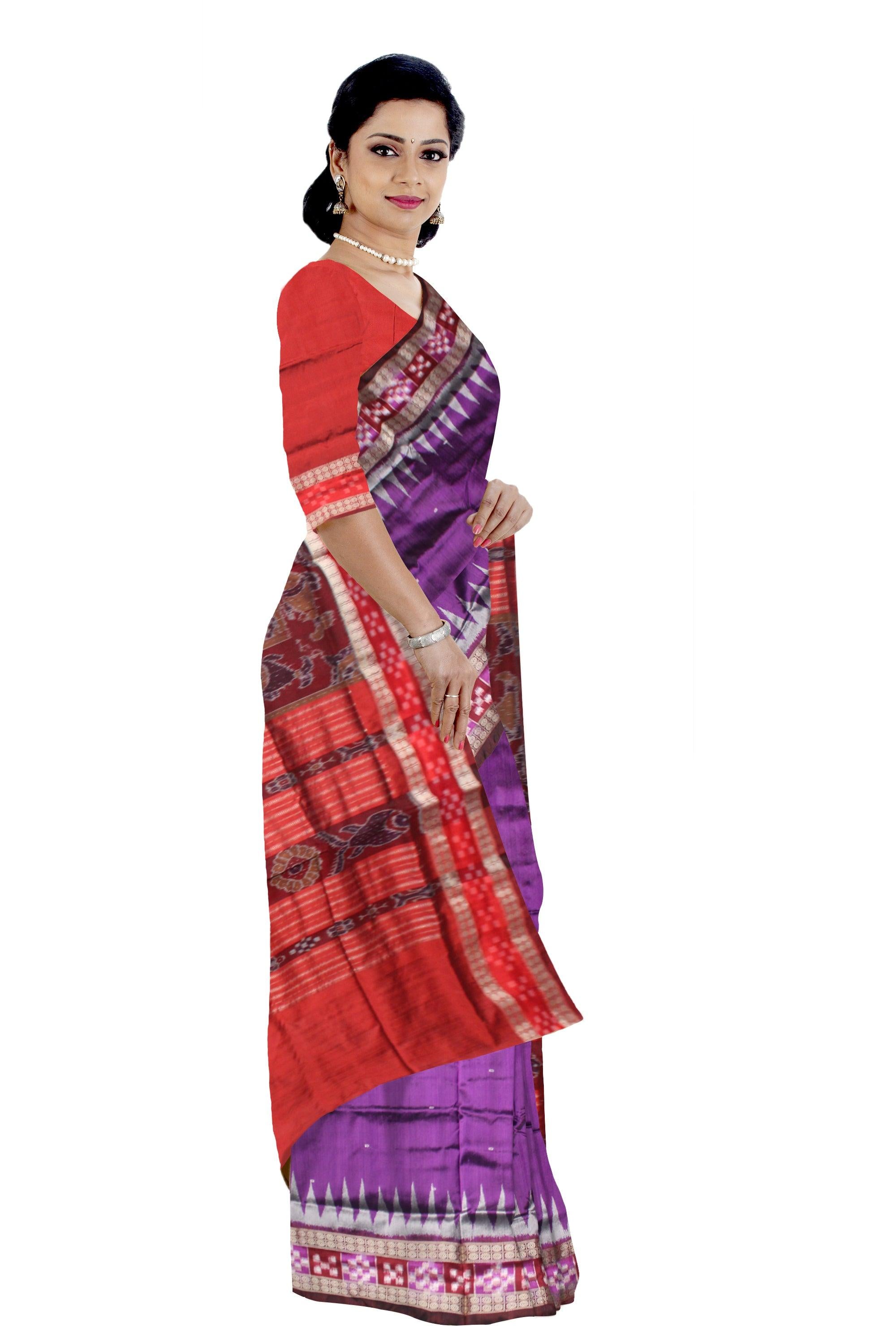 LATEST HANDWOVEN DHADI SAPTA PATA SAREE IS DARK VIOLET COLOR AND RED COLOR  BASE, ATTACHED WITH BLOUSE PIECE. - Koshali Arts & Crafts Enterprise