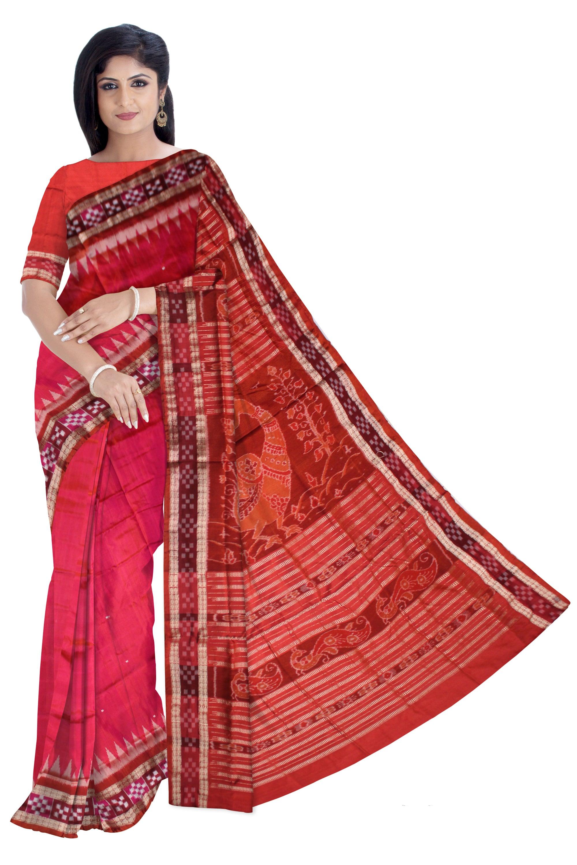 PINK AND ORANGE COLOR DHADI SAPTA PATA SAREE , WITH BLOUSE PIECE. USEFUL FOR OCCASIONS SPECIAL . - Koshali Arts & Crafts Enterprise