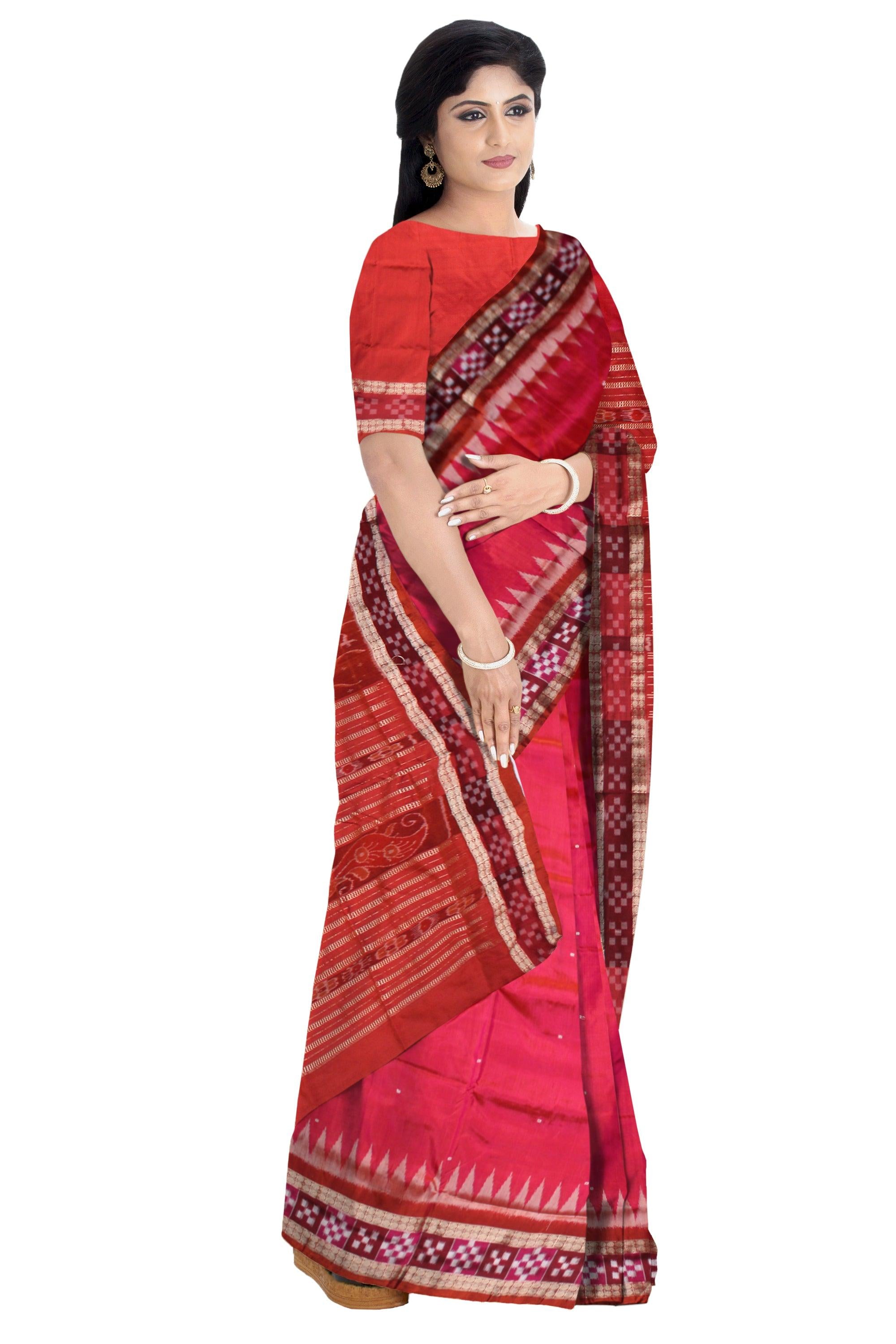 PINK AND ORANGE COLOR DHADI SAPTA PATA SAREE , WITH BLOUSE PIECE. USEFUL FOR OCCASIONS SPECIAL . - Koshali Arts & Crafts Enterprise
