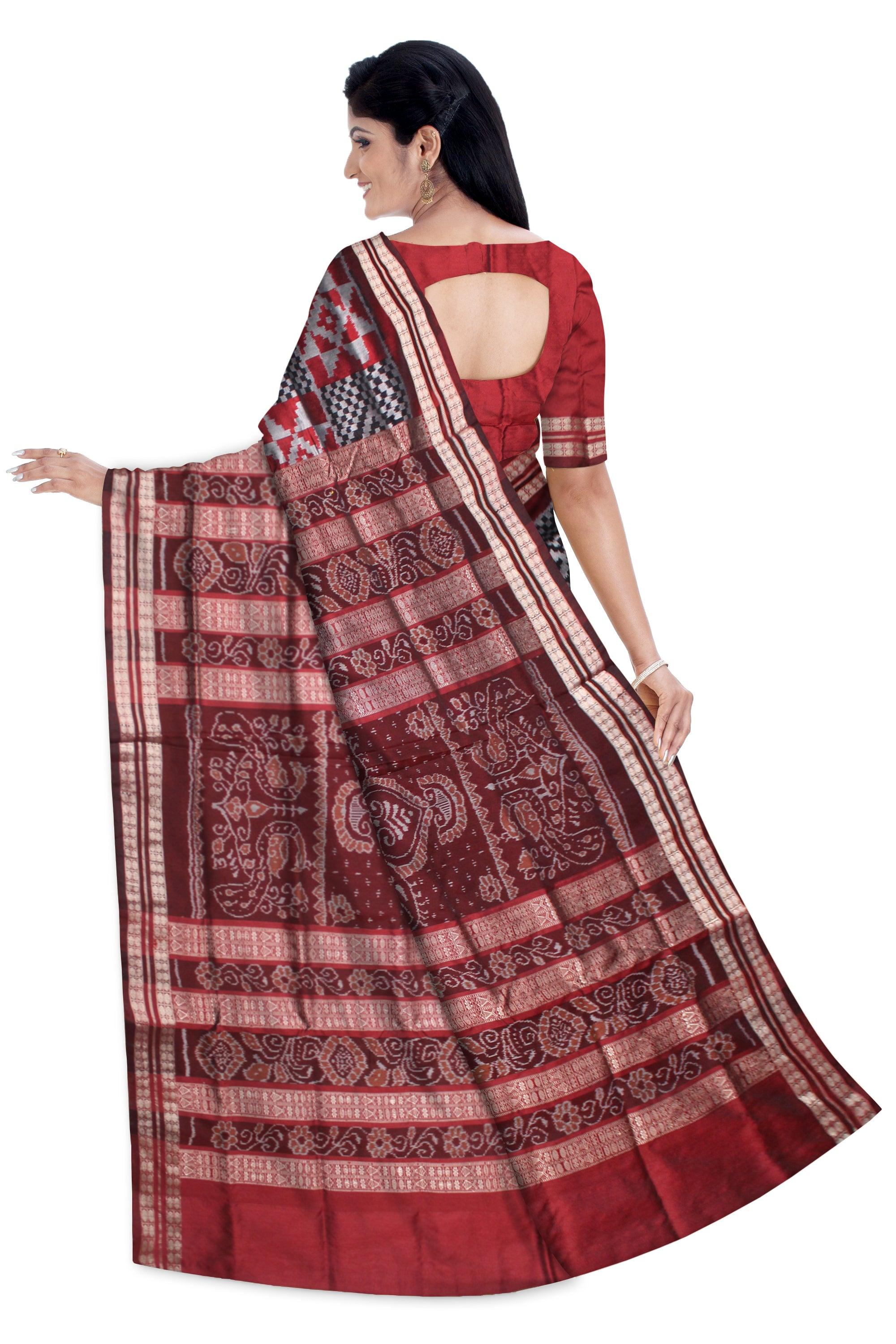 LATEST COLLECTION PATA SAREE IS SILVER WITH BLACK AND RED COLOR , WITH BLOUSE PIECE. - Koshali Arts & Crafts Enterprise