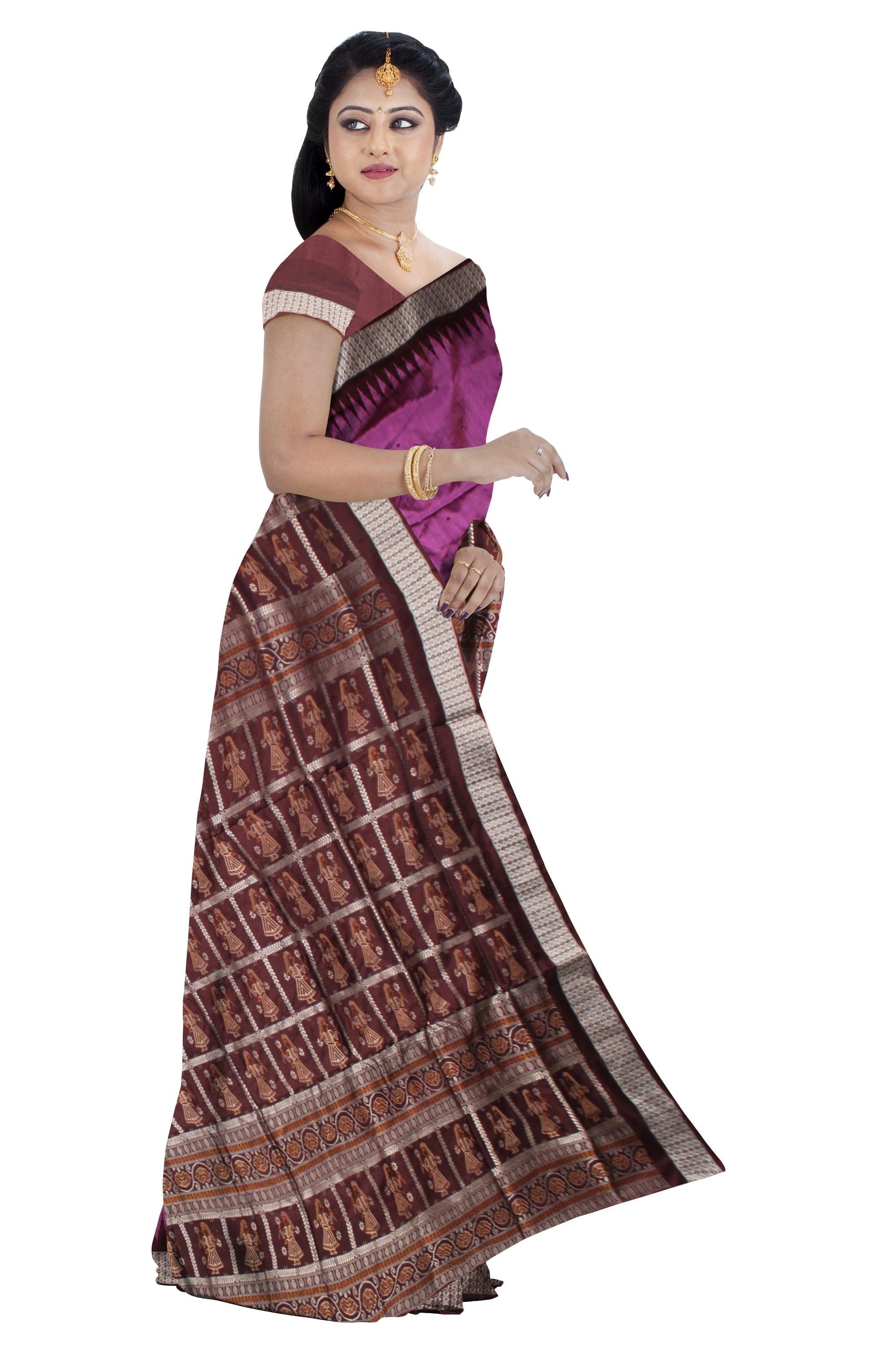 LATEST DOLL PRINT PALLU BOOTY PATTERN PATA SAREE IS HOTPINK AND MAROON COLOR BASE, WITH BLOUSE PIECE. - Koshali Arts & Crafts Enterprise
