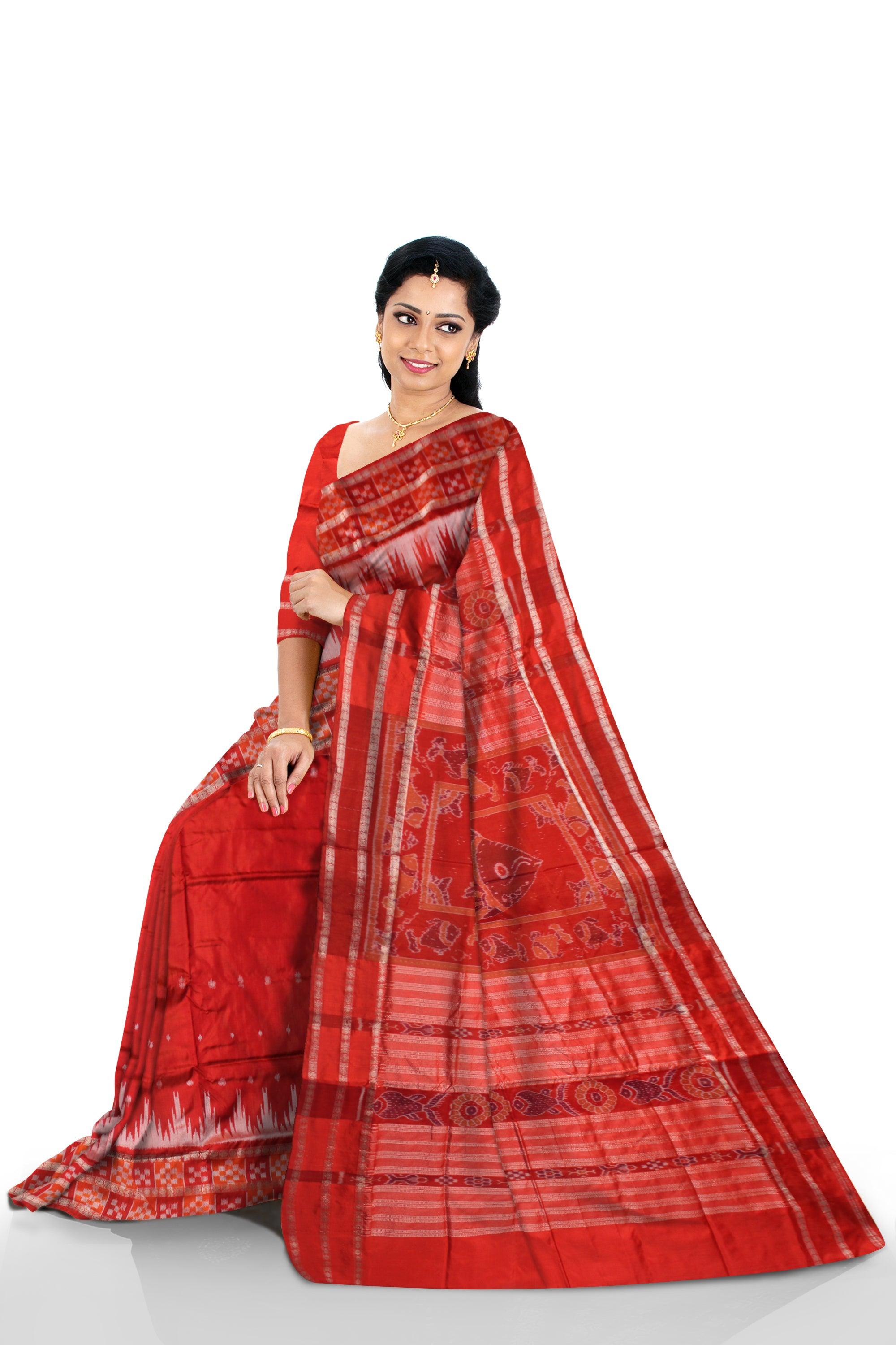 NEW ARRIVAL BRIDAL COLLECTION ORANGE COLOR DOUBLE PASAPALI  BORDER  PATA SAREE , ATTACHED WITH BLOUSE PIECE. - Koshali Arts & Crafts Enterprise
