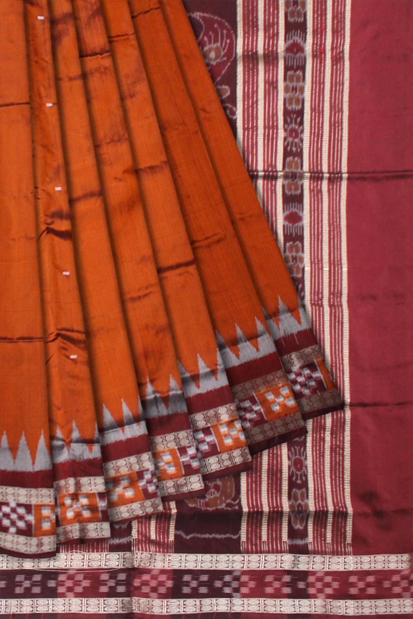 DARK ORANGE AND COFFEE COLOR DHADI SAPTA PATA SAREE, ATTACHED WITH BLOUSE PIECE. - Koshali Arts & Crafts Enterprise