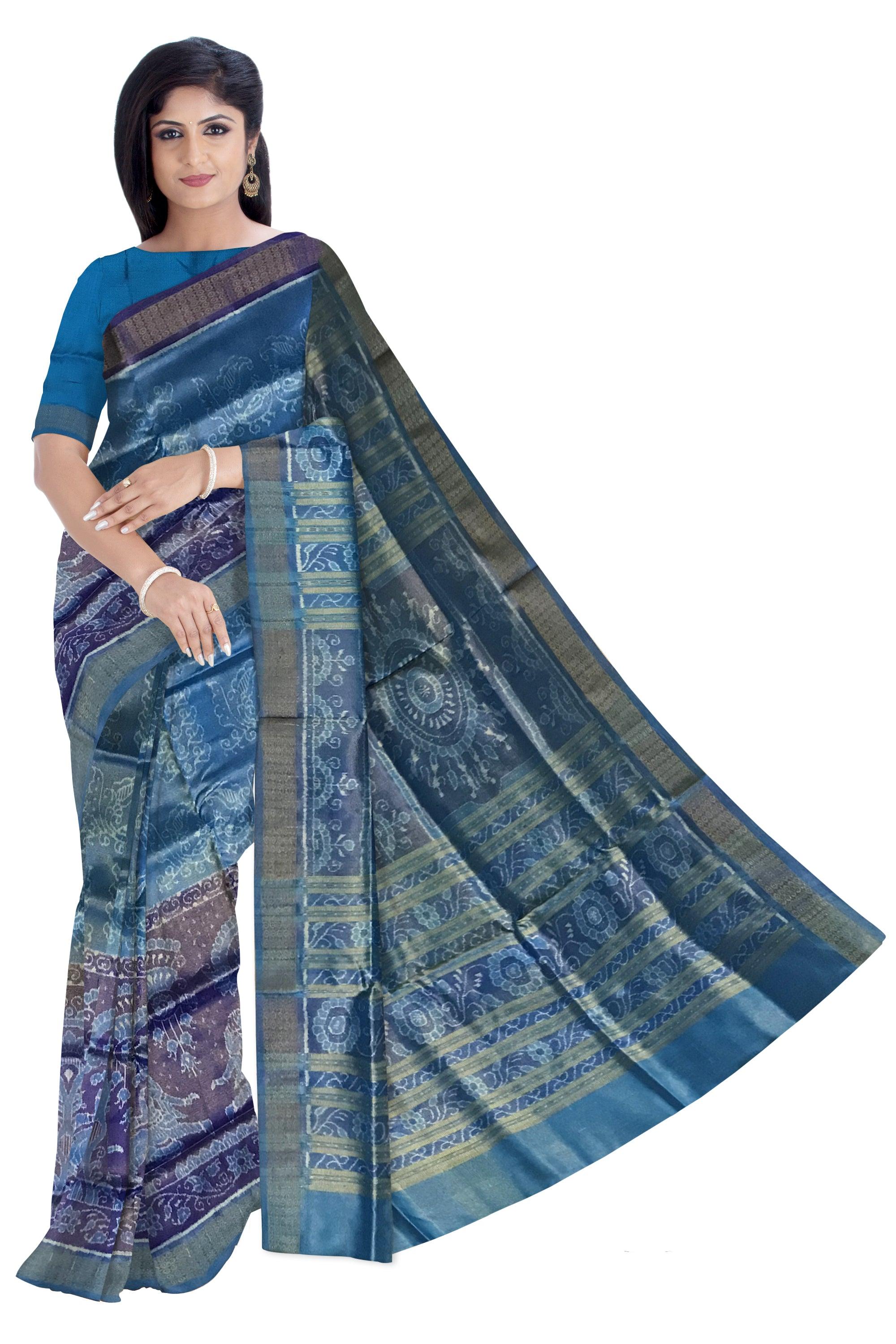 GLAMOURS TISSUE SAREE IN BEAUTIFUL NARTAKI PATTERN, IN STEEL BLUE WOVEN SAREE WITH BLOUSE PIECE. - Koshali Arts & Crafts Enterprise