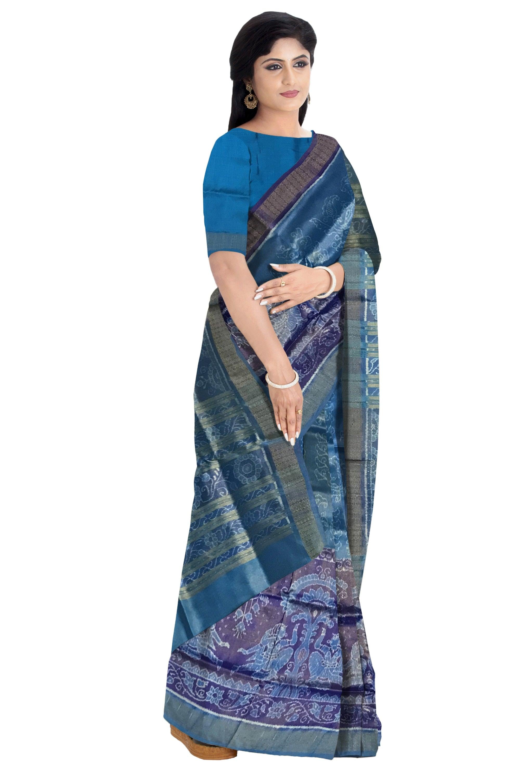 GLAMOURS TISSUE SAREE IN BEAUTIFUL NARTAKI PATTERN, IN STEEL BLUE WOVEN SAREE WITH BLOUSE PIECE. - Koshali Arts & Crafts Enterprise