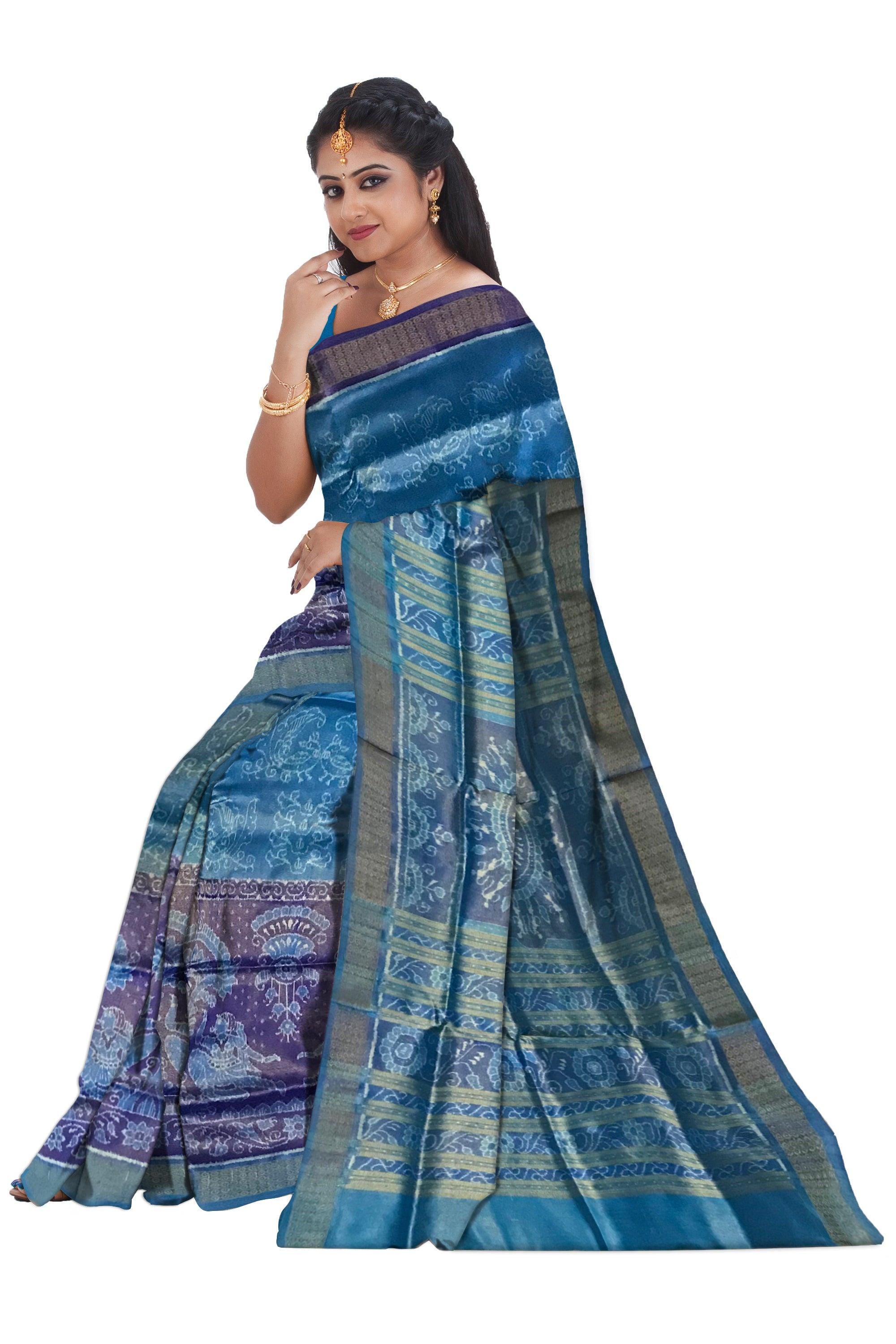 GLAMOURS TISSUE SAREE IN BEAUTIFUL NARTAKI PATTERN, IN STEEL BLUE WOVEN SAREE WITH BLOUSE PIECE. - Koshali Arts & Crafts Enterprise