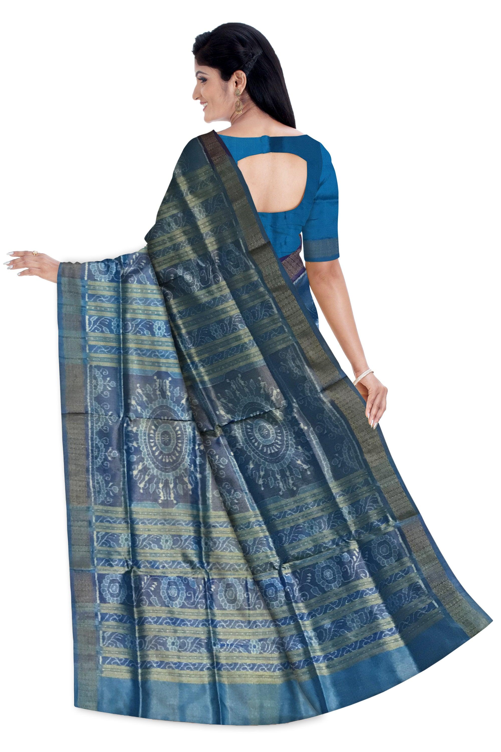 GLAMOURS TISSUE SAREE IN BEAUTIFUL NARTAKI PATTERN, IN STEEL BLUE WOVEN SAREE WITH BLOUSE PIECE. - Koshali Arts & Crafts Enterprise