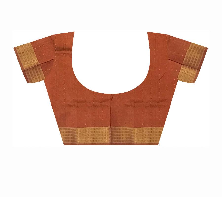 MARRAIGE COLLECTION DARKORANGE AND MEHENDI COLOR TISSUE SILK SAREE, ATTACHED WITH BLOUSE PIECE. - Koshali Arts & Crafts Enterprise