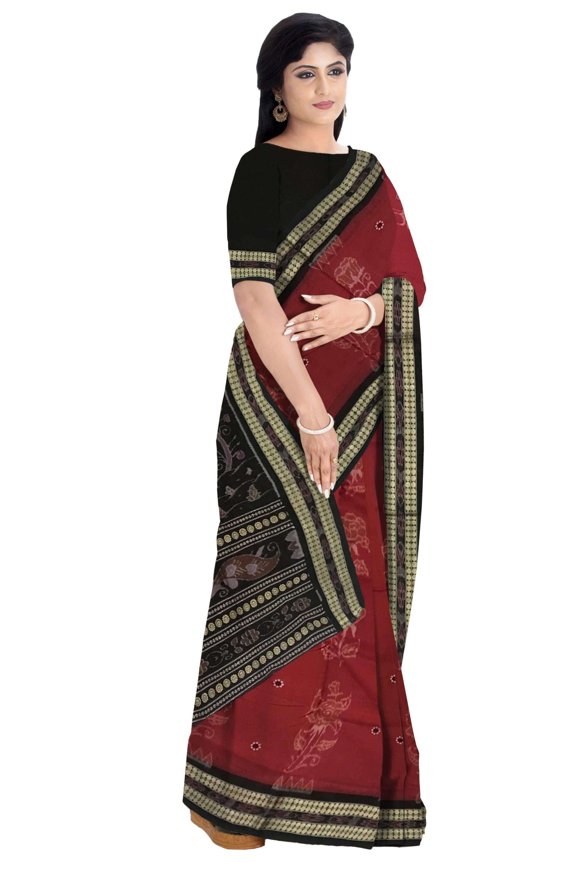 LATEST NEW COLLECTION BODY ROSE PATTERN SAMBALPURI SAREE IS MAROON AND BLACK COLOR, COMES WITH BLOUSE PIECE. - Koshali Arts & Crafts Enterprise