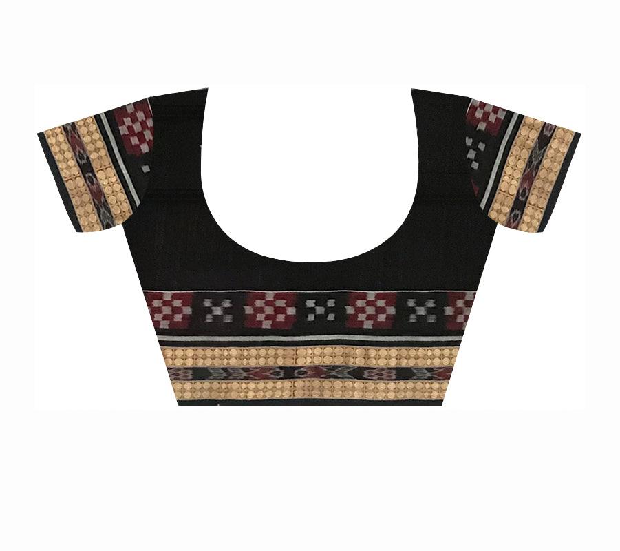 COFFEE AND BLACK COLOR PEACOCK WITH FLOWER PATTERN SAMBALPURI COTTON SAREE , COMES WITH BLOUSE PIECE. - Koshali Arts & Crafts Enterprise