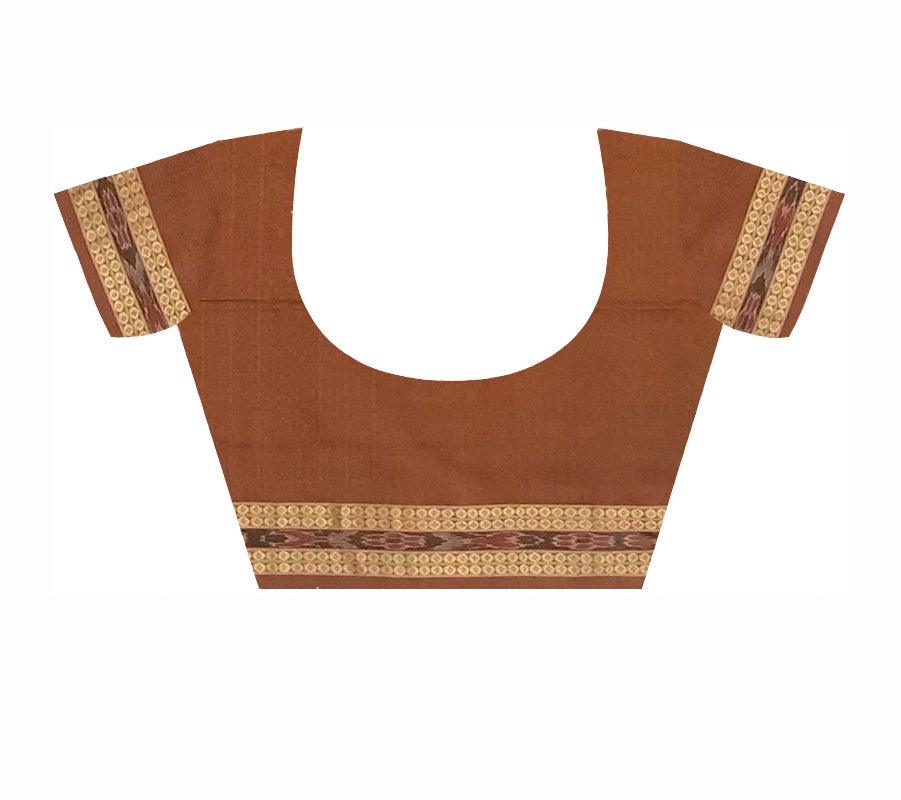 DARK VIOLET AND LIGHT SALMON COLOR SAMBALPURI COTTON SAREE, ATTACHED WITH BLOUSE PIECE. - Koshali Arts & Crafts Enterprise