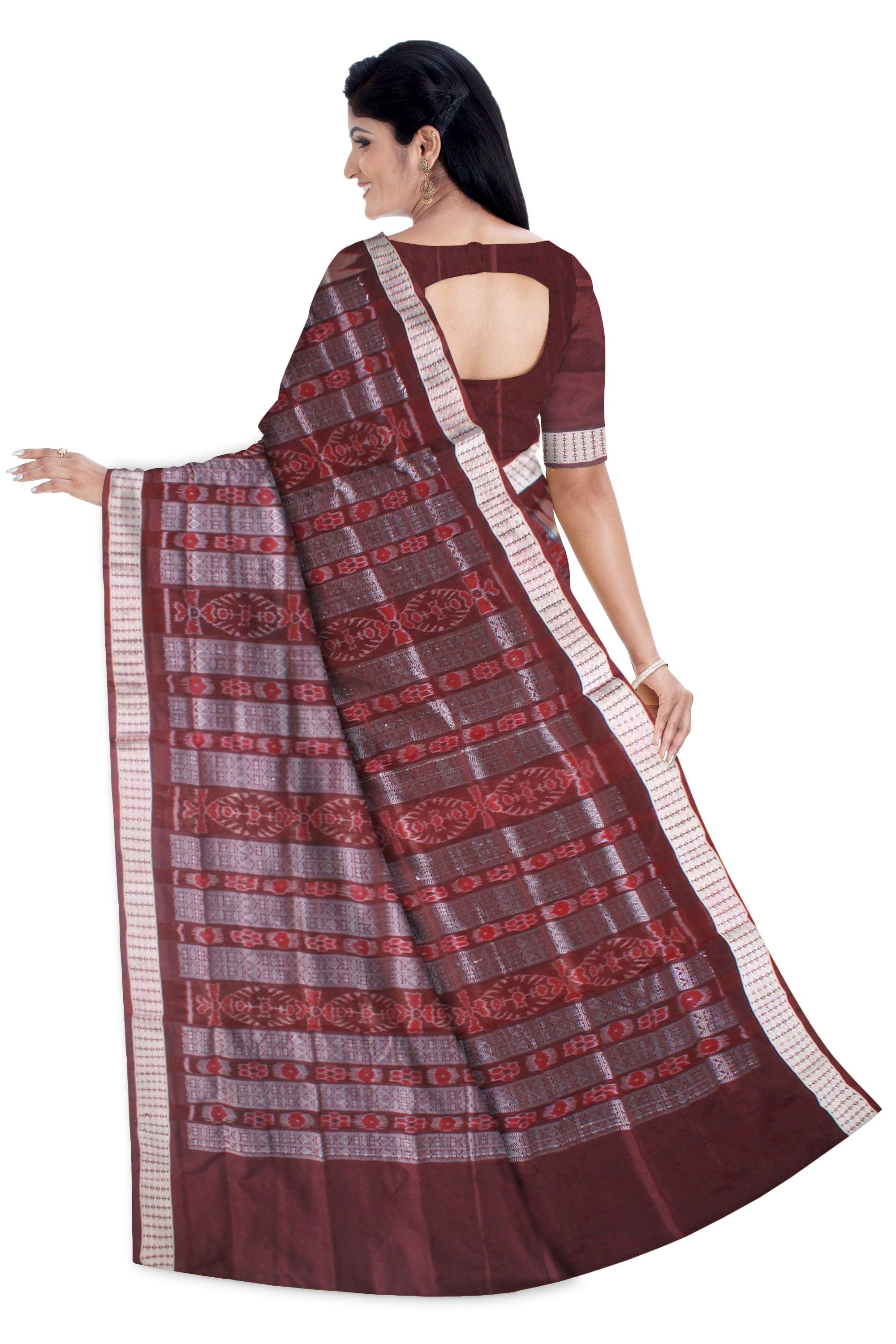 SILVER AND SEAGREEN COLOR BOMKEI CHANDUA PATA SAREE, ATTACHED WITH MATCHING BLOUSE PIECE. - Koshali Arts & Crafts Enterprise