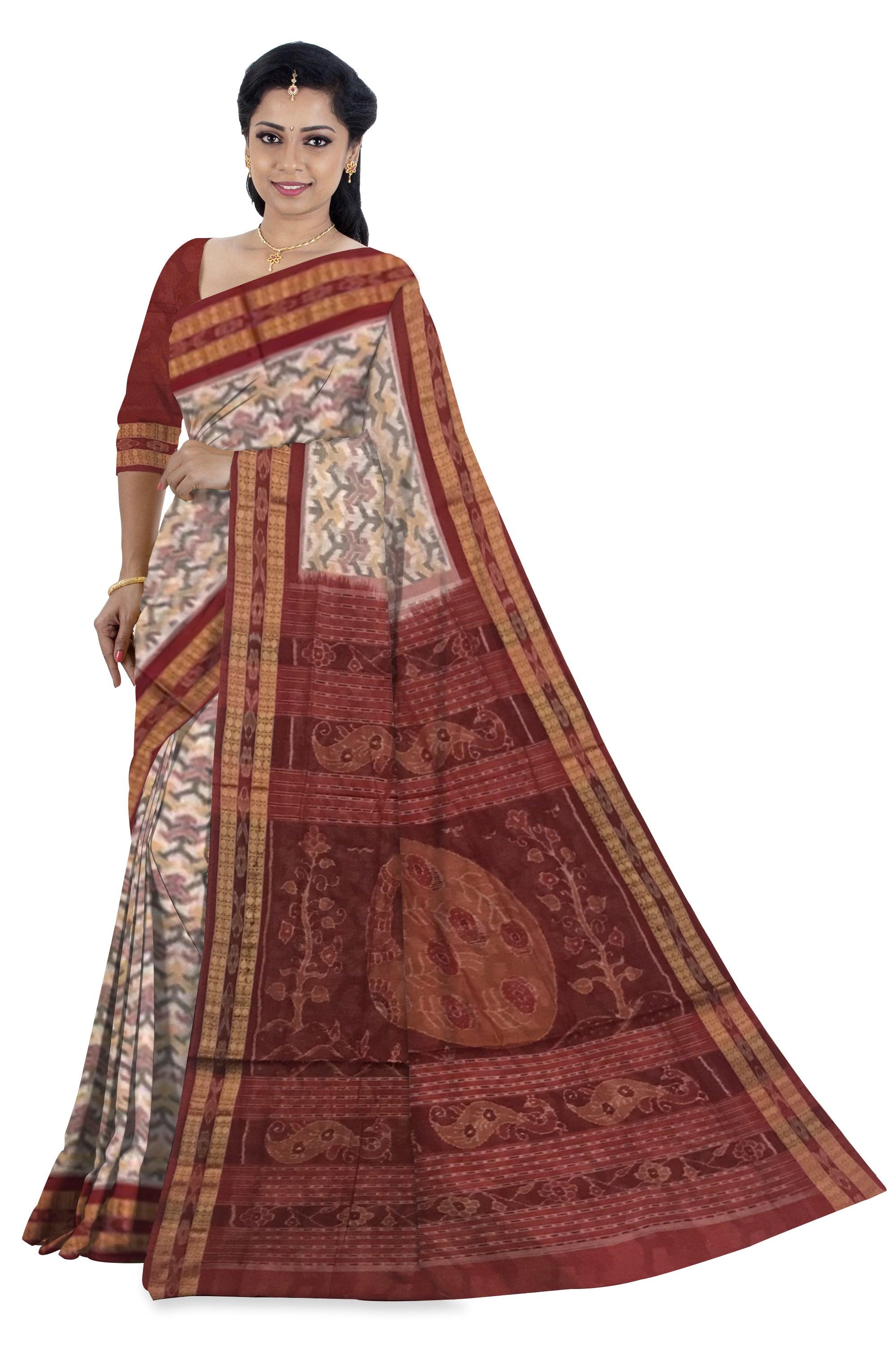 PEACHPUFF AND MAROON COLOR PURE COTTON SAREE, WITH BLOUSE PIECE. - Koshali Arts & Crafts Enterprise