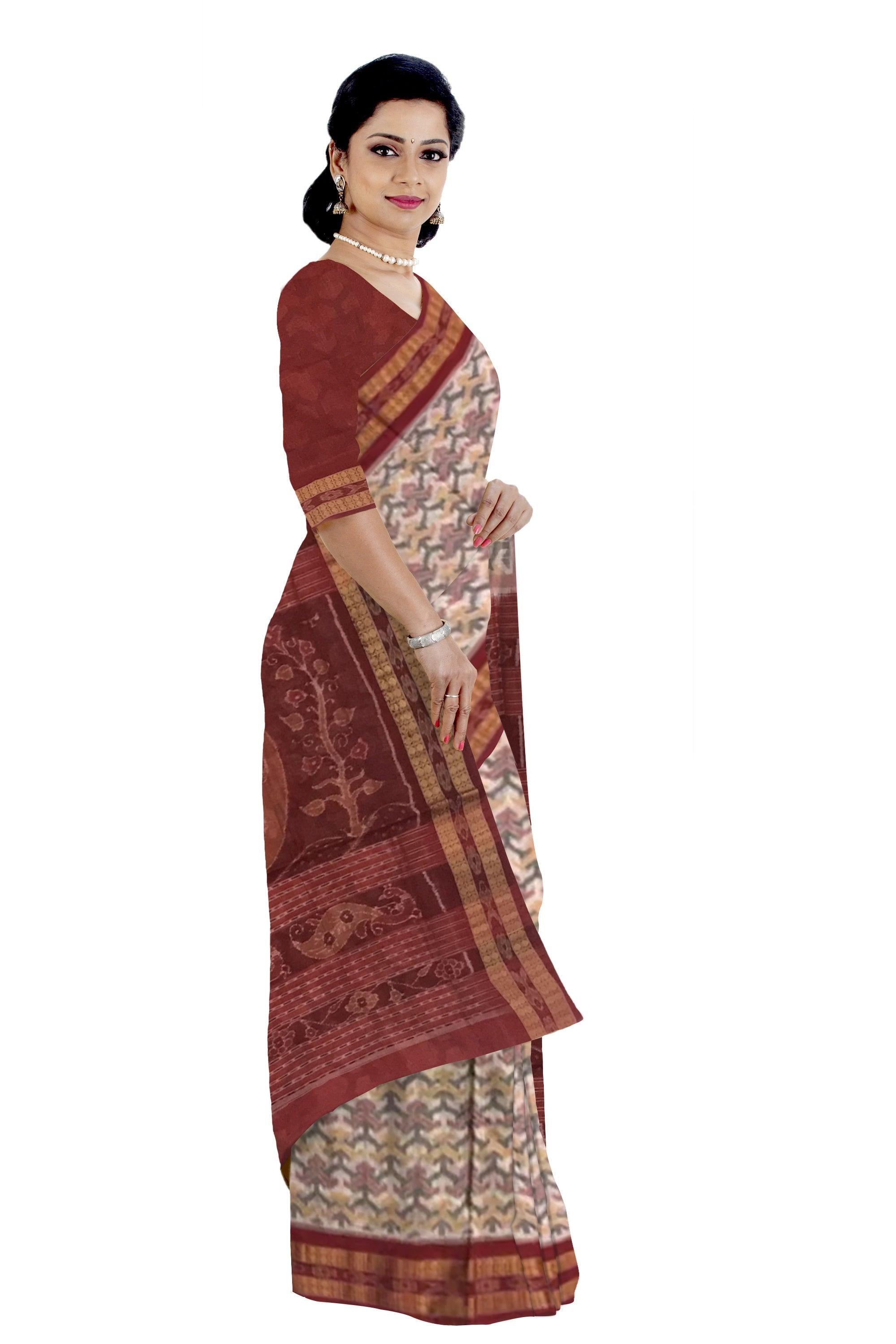 PEACHPUFF AND MAROON COLOR PURE COTTON SAREE, WITH BLOUSE PIECE. - Koshali Arts & Crafts Enterprise