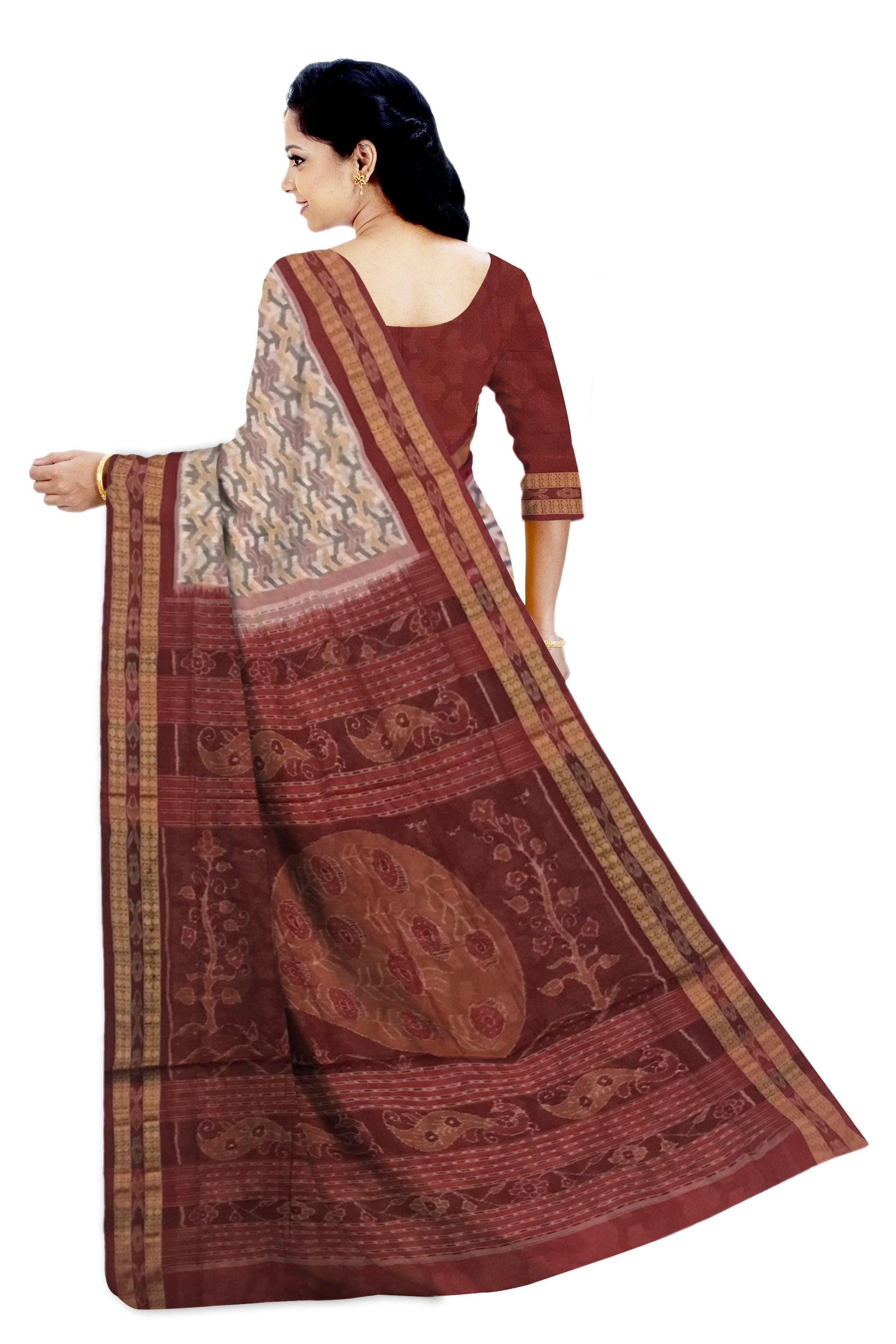 PEACHPUFF AND MAROON COLOR PURE COTTON SAREE, WITH BLOUSE PIECE. - Koshali Arts & Crafts Enterprise