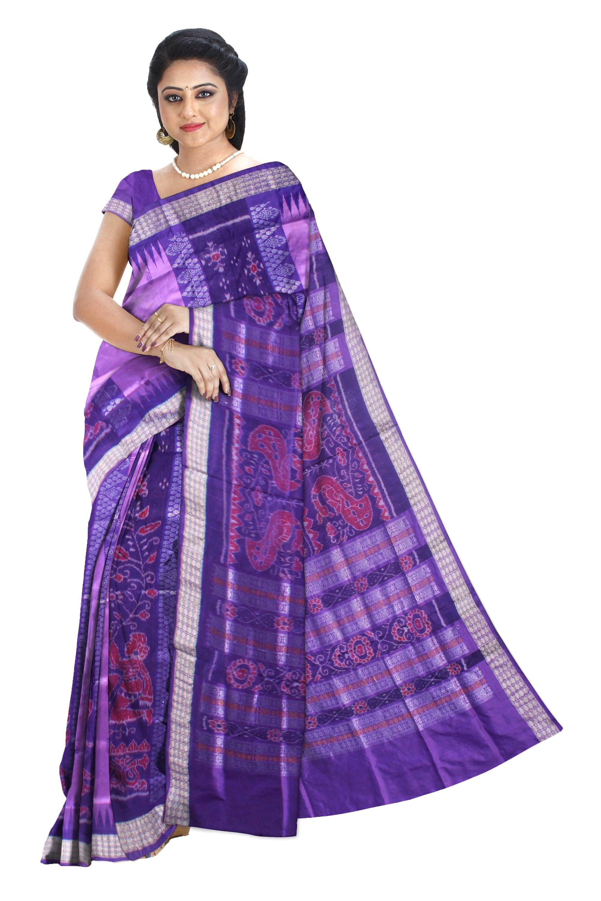 ROYAL PURPLE AND LIGHT-PURPLE COLOR  NARTAKI PATTERN SILK PATA SAREE , WITH MATCHING BLOUSE PIECE. - Koshali Arts & Crafts Enterprise
