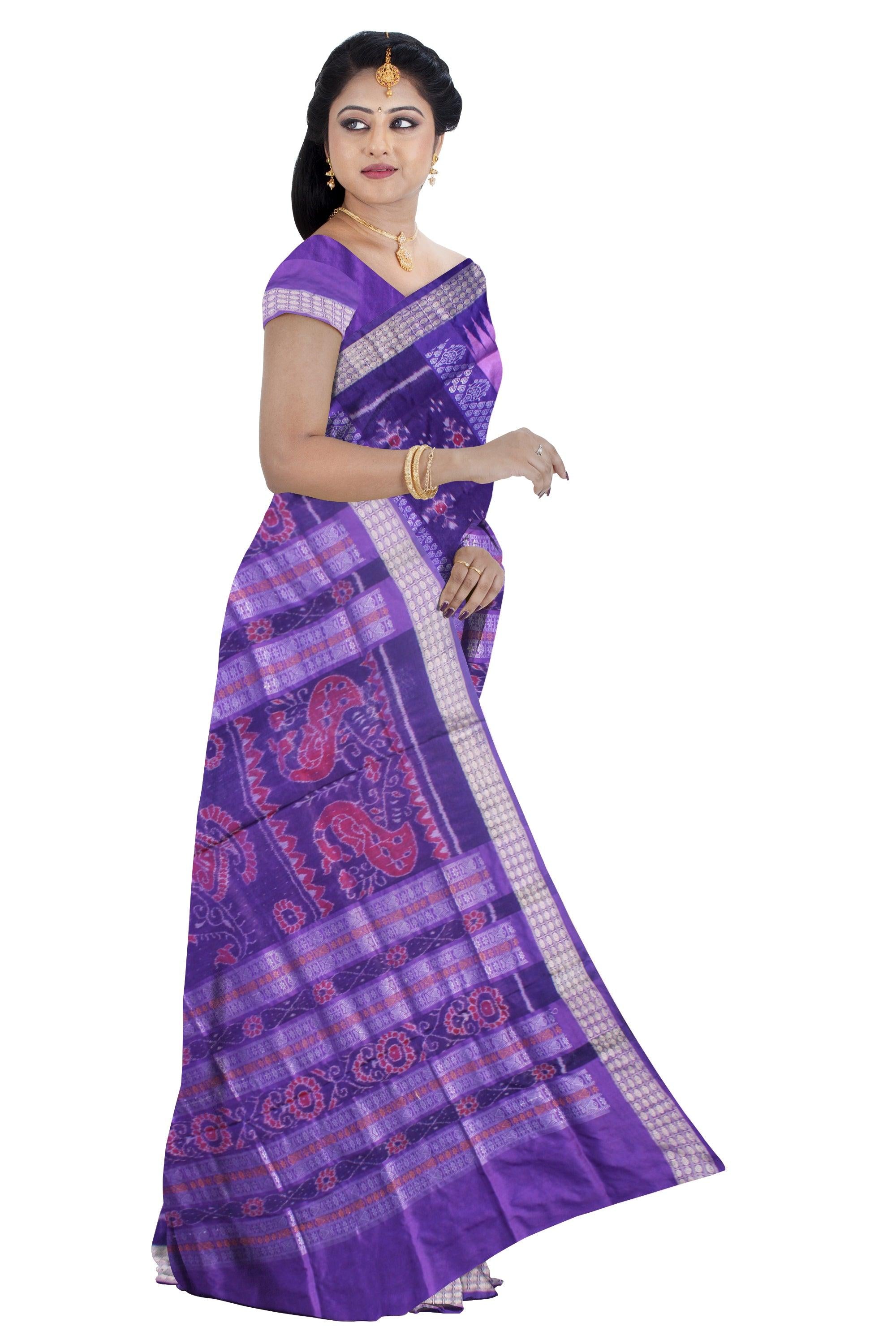 ROYAL PURPLE AND LIGHT-PURPLE COLOR  NARTAKI PATTERN SILK PATA SAREE , WITH MATCHING BLOUSE PIECE. - Koshali Arts & Crafts Enterprise