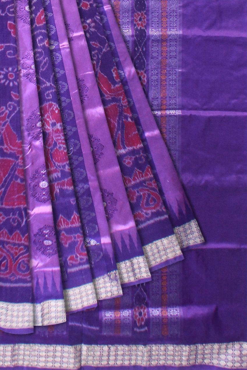 ROYAL PURPLE AND LIGHT-PURPLE COLOR  NARTAKI PATTERN SILK PATA SAREE , WITH MATCHING BLOUSE PIECE. - Koshali Arts & Crafts Enterprise