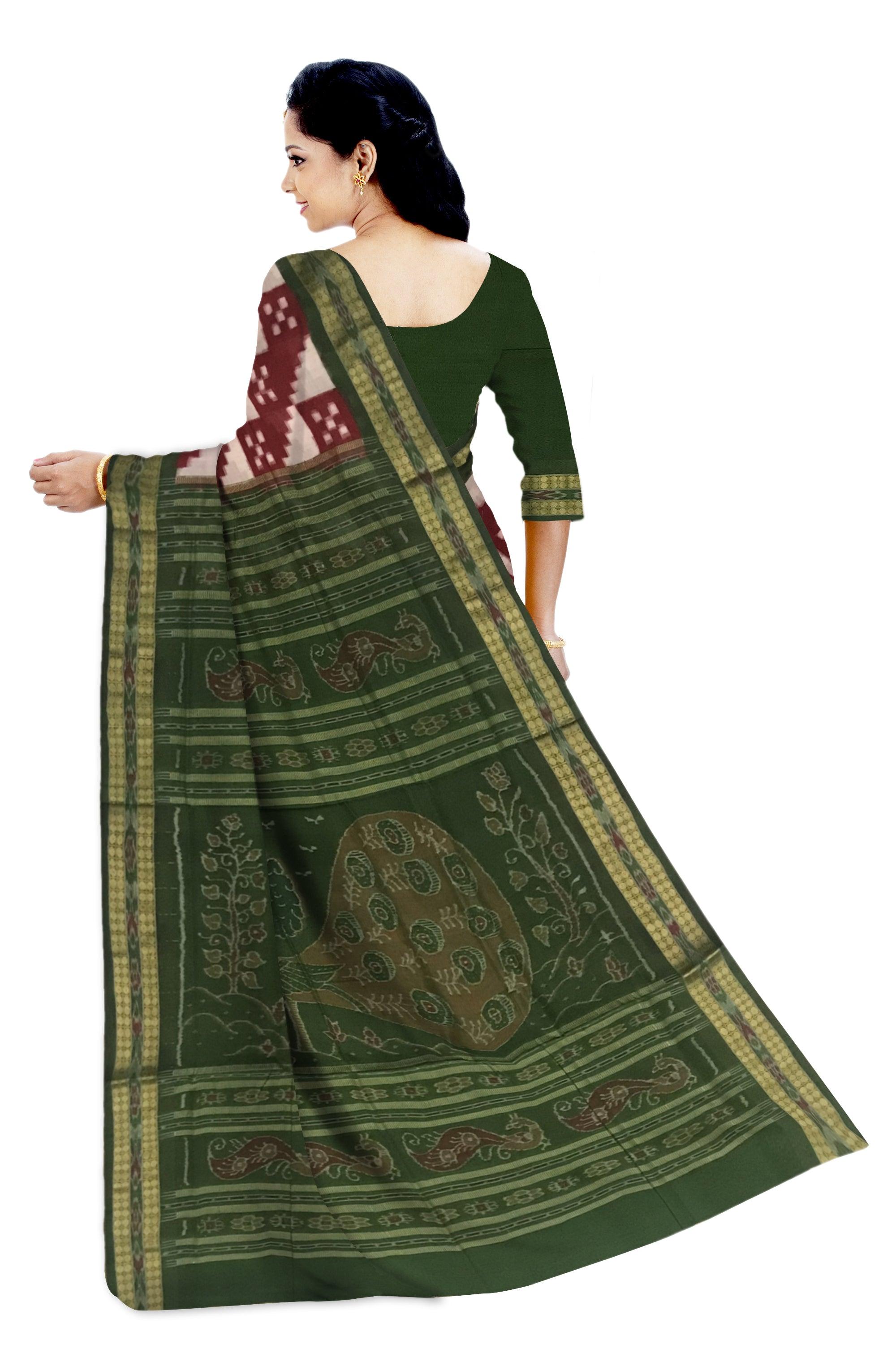 MAROON WITH WHITE COLOR BASE TRINGAL PATTERN COTTON SAREE , COMES WITH BLOUSE PIECE. - Koshali Arts & Crafts Enterprise