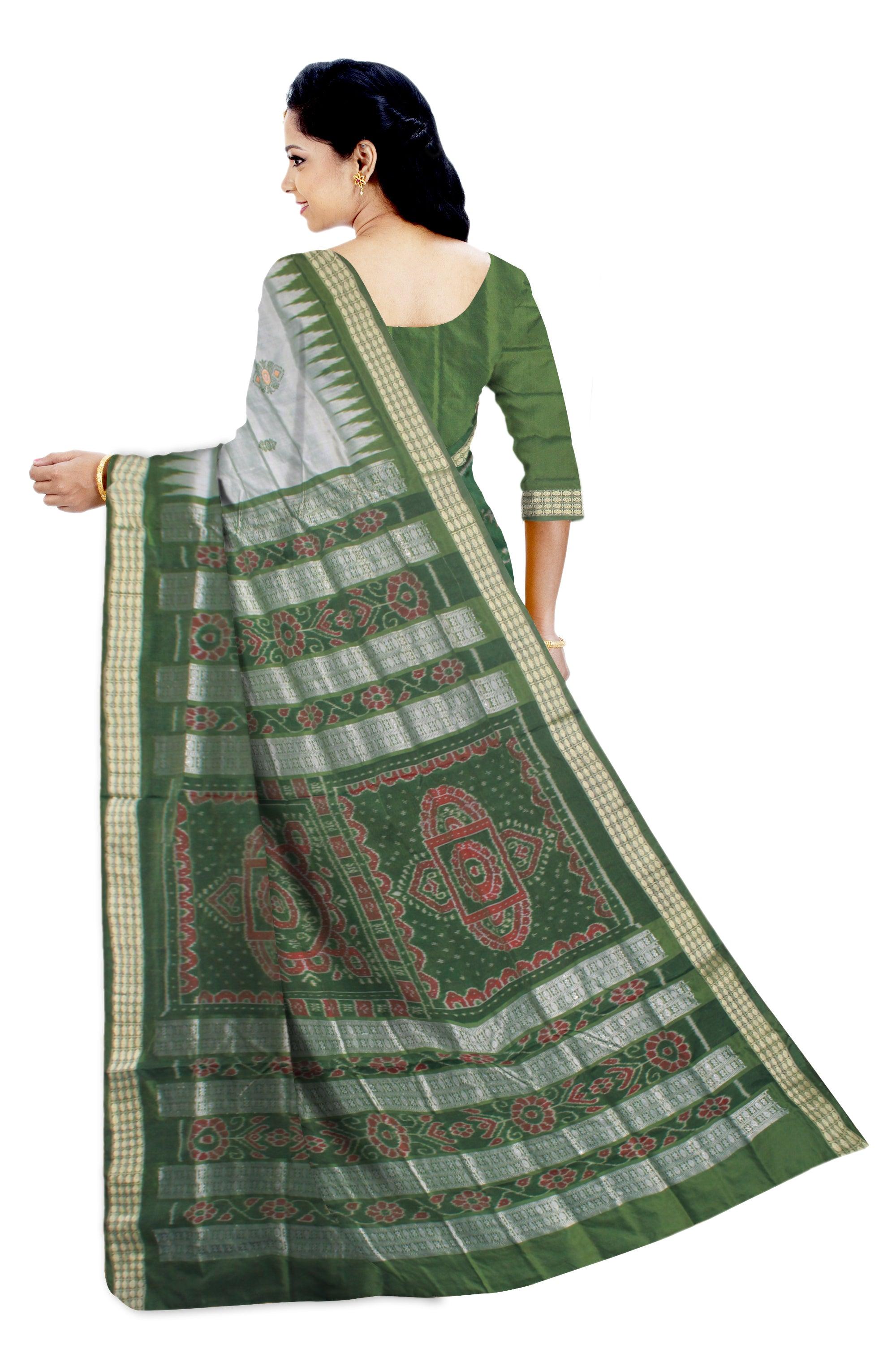 BANDHA PATTERN GREEN SILVER AND LIGHT GREEN COLOR SILK SAREE, ATTACHED WITH BLOUSE PIECE. - Koshali Arts & Crafts Enterprise