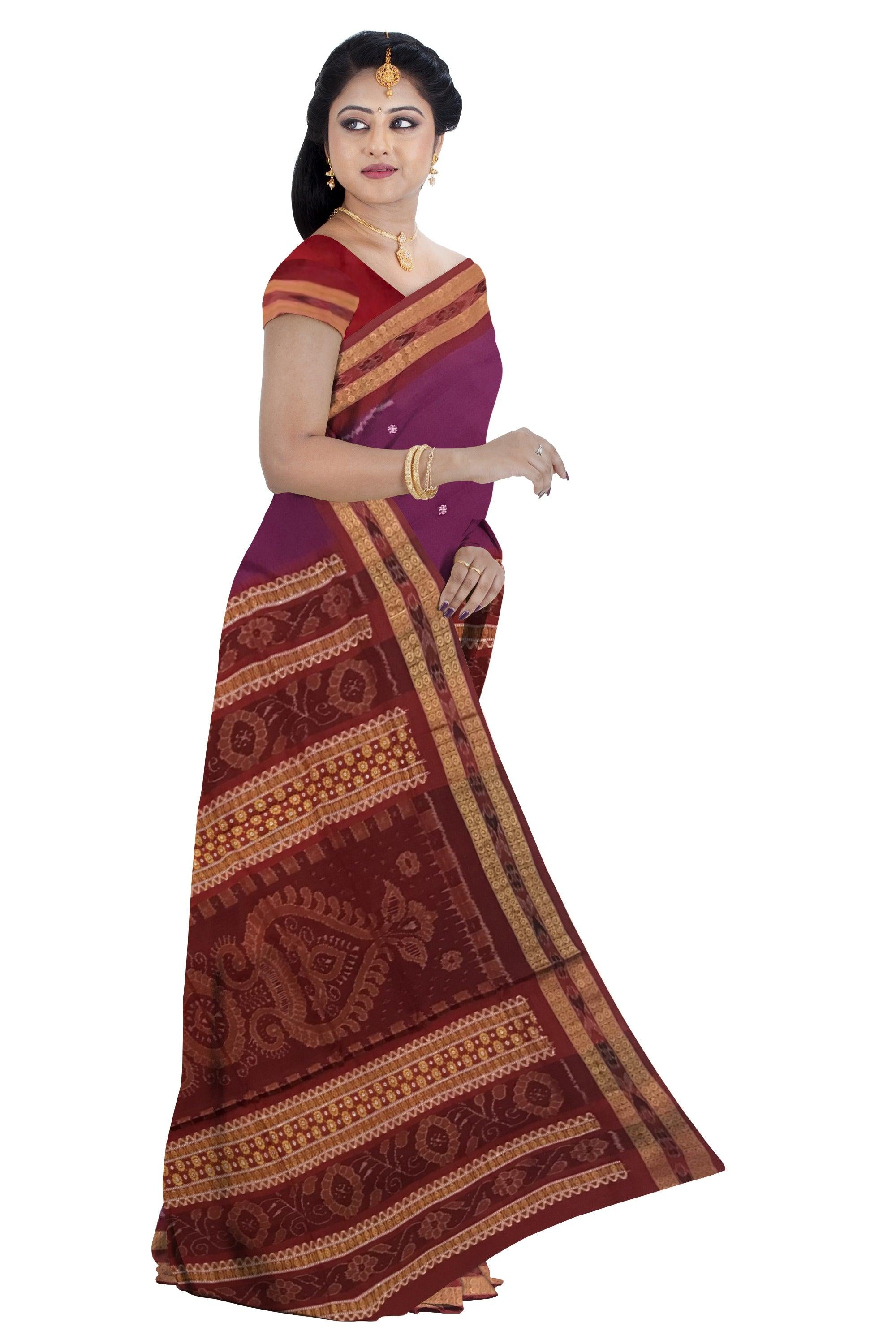 DARK PURPLE AND MAROON COLOR SAMBALPURI COTTON SAREE , COMES WITH BLOUSE PIECE. - Koshali Arts & Crafts Enterprise