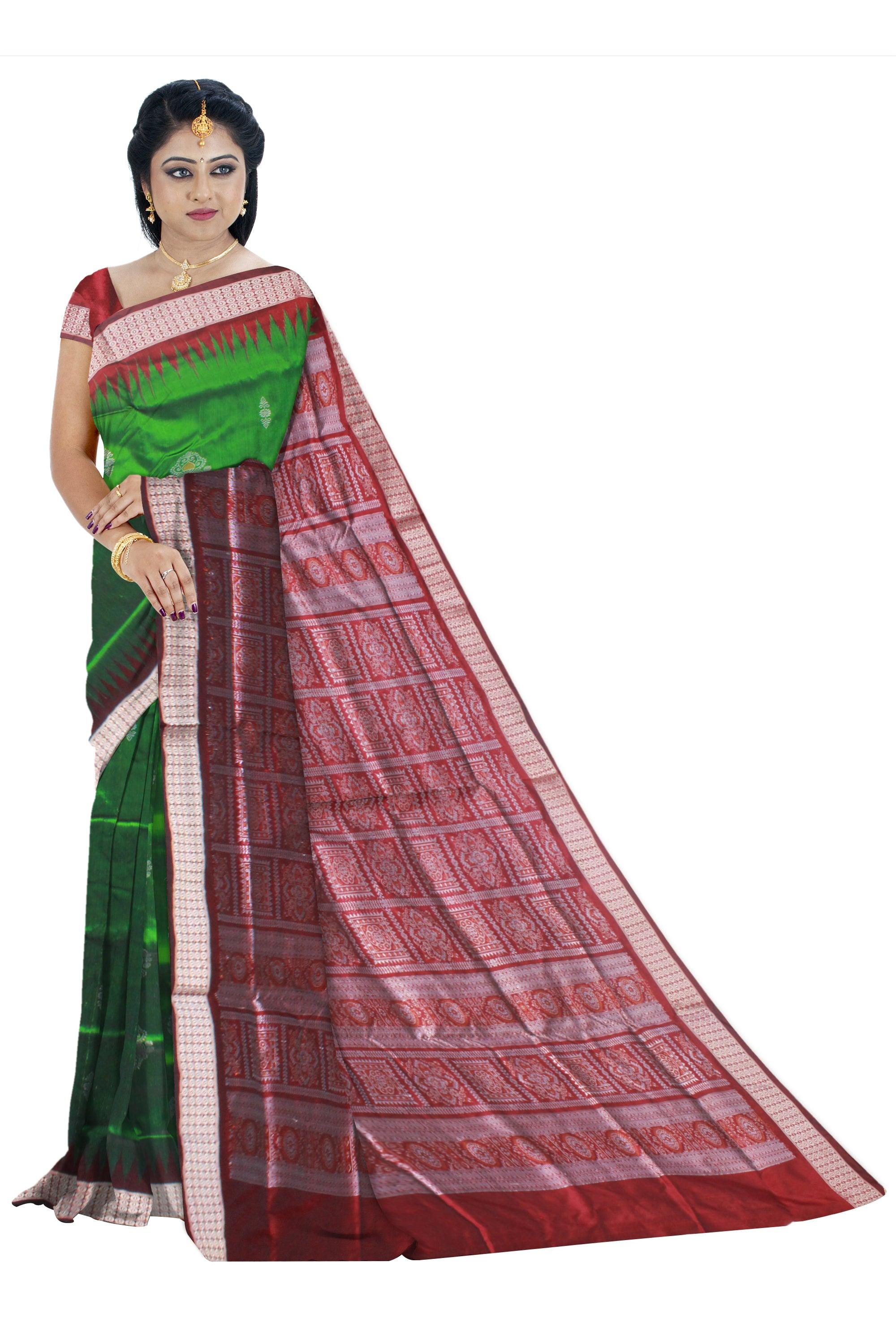 ROYAL GREEN AND MAROON COLOR BASE PADMA PATA SAREE, COMES WITH MATCHING BLOUSE PIECE. - Koshali Arts & Crafts Enterprise