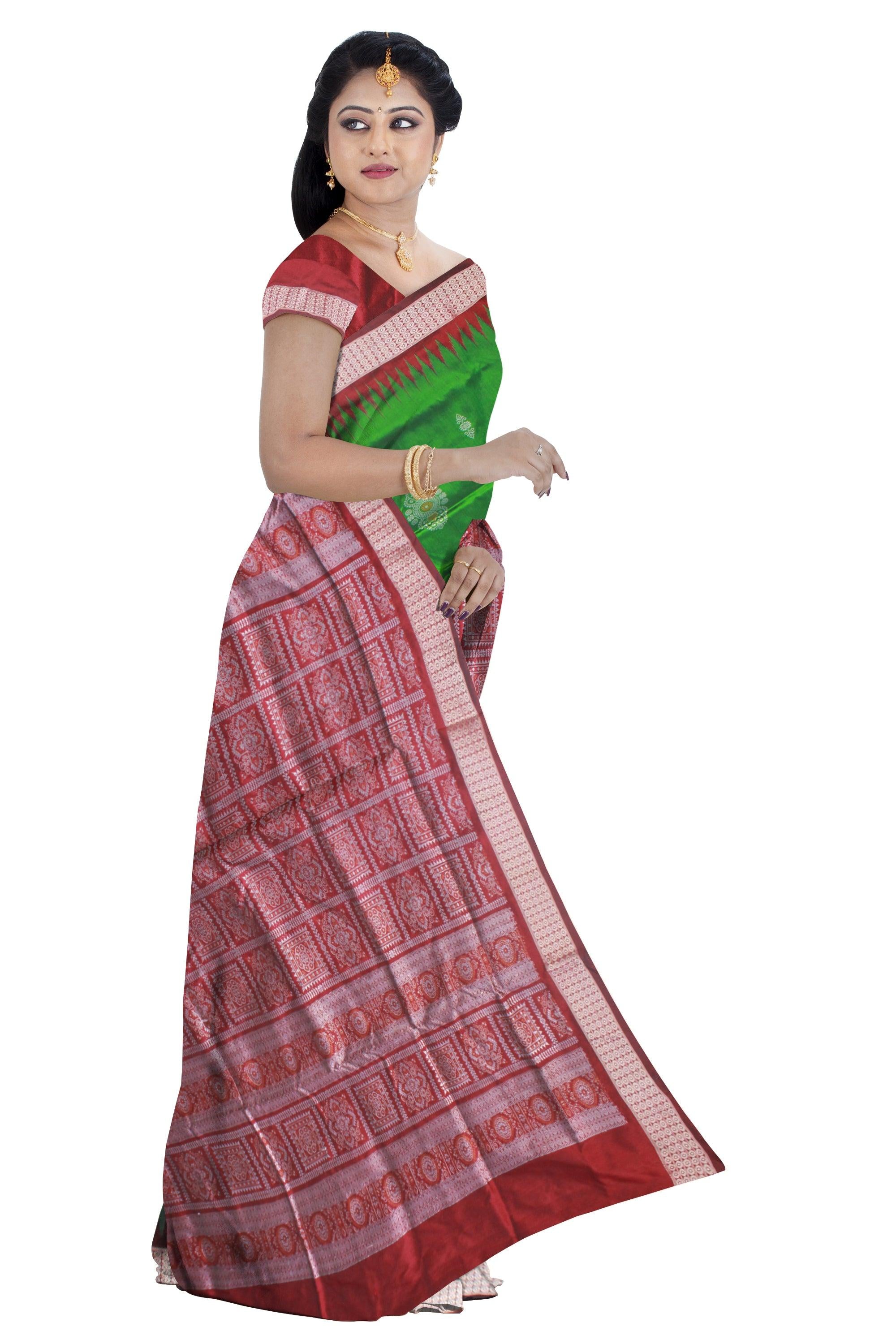 ROYAL GREEN AND MAROON COLOR BASE PADMA PATA SAREE, COMES WITH MATCHING BLOUSE PIECE. - Koshali Arts & Crafts Enterprise