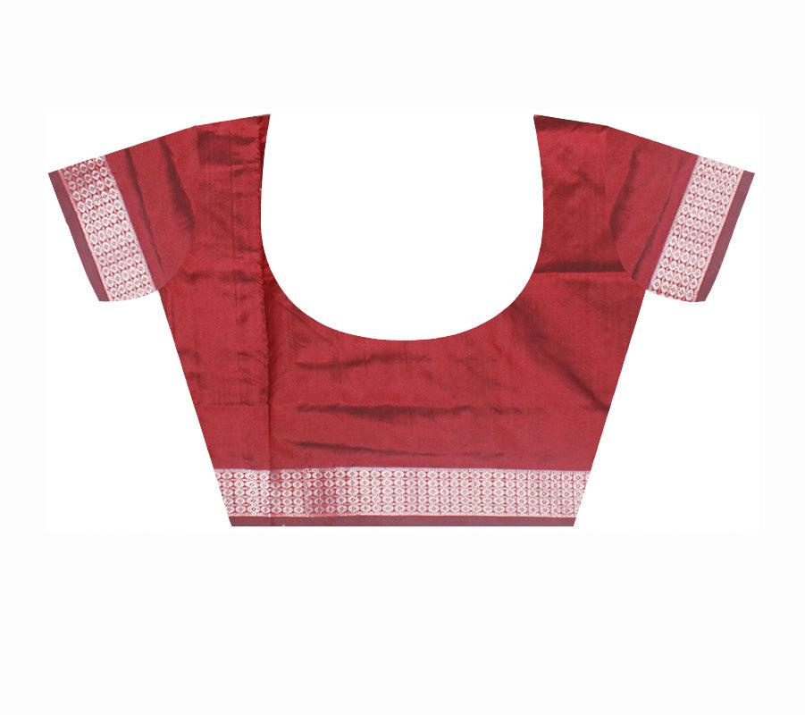 FULL BODY BIG PASAPALI PATTERN PATA SAREE IS PURPLE,SILVER AND MAROON COLOR BASE. ATTACHED WITH BLOUSE PIECE. - Koshali Arts & Crafts Enterprise