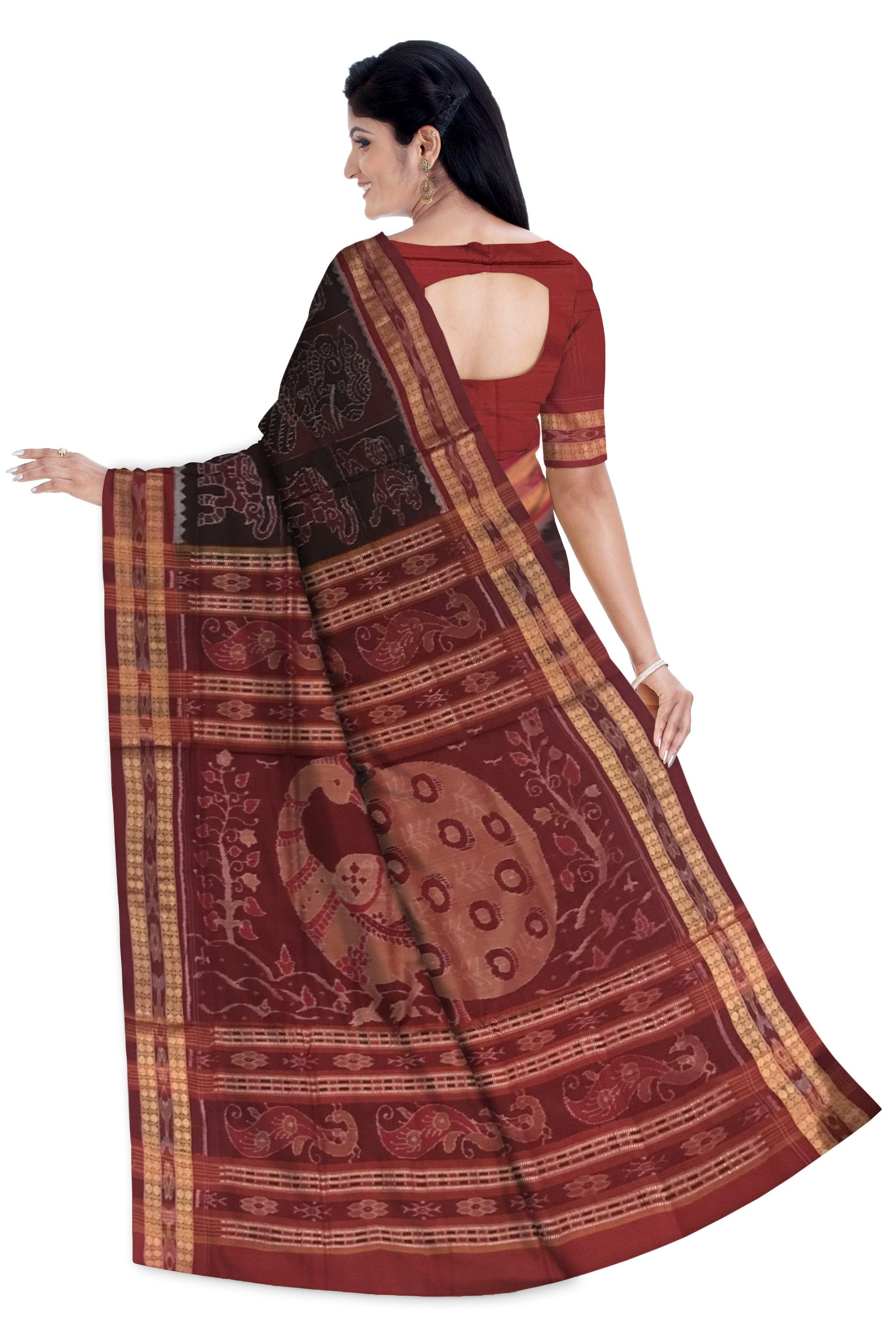 LORD GANESH AND ELEPHANT PATTERN PURE SAMBALPURI COTTON SAREE, WITH BLOUSE PIECE. - Koshali Arts & Crafts Enterprise