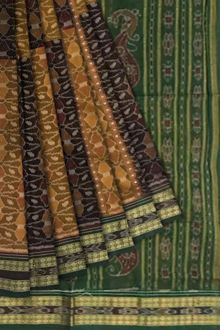 YELLOWGREEN  AND BLACK COLOR SAMBALPURI COTTON SAREE, COMES WITH BLOUSE PIECE. - Koshali Arts & Crafts Enterprise