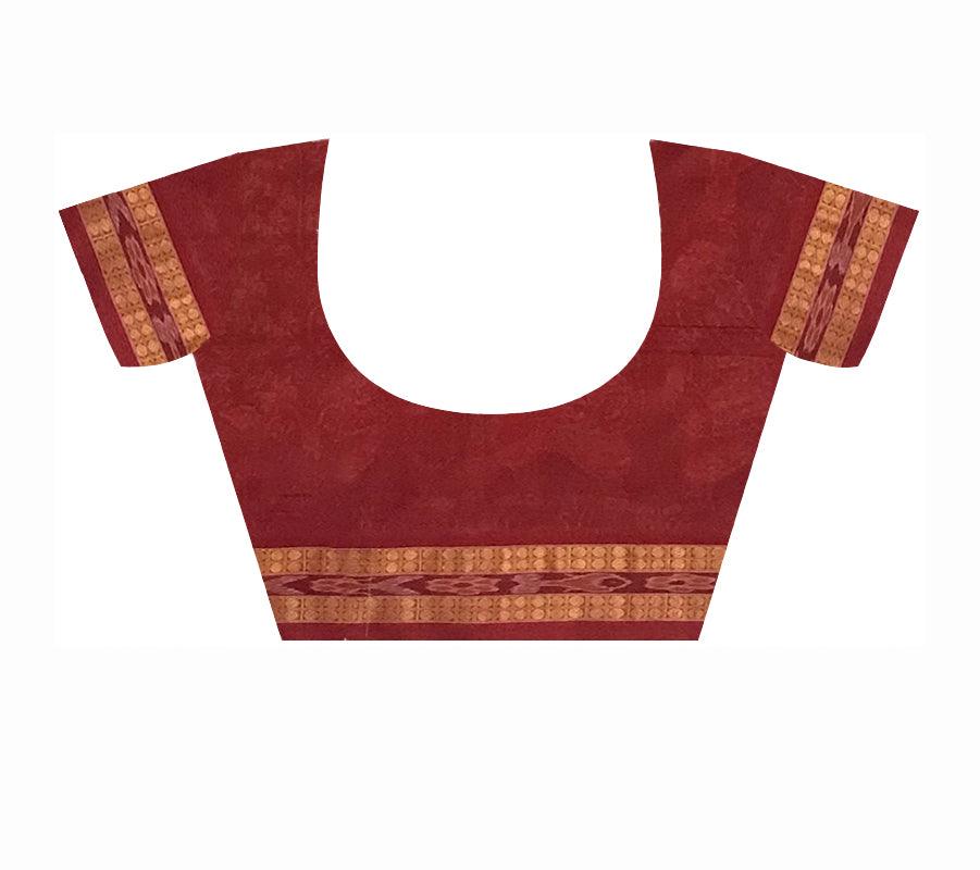 TRADITIONAL MUSICAL INSTRUMENT PATTERN SAMBALPURI COTTON SAREE IS PEACHPUFF AND MAROON COLOR BASE, COMES WITH BLOUS EPIECE. - Koshali Arts & Crafts Enterprise