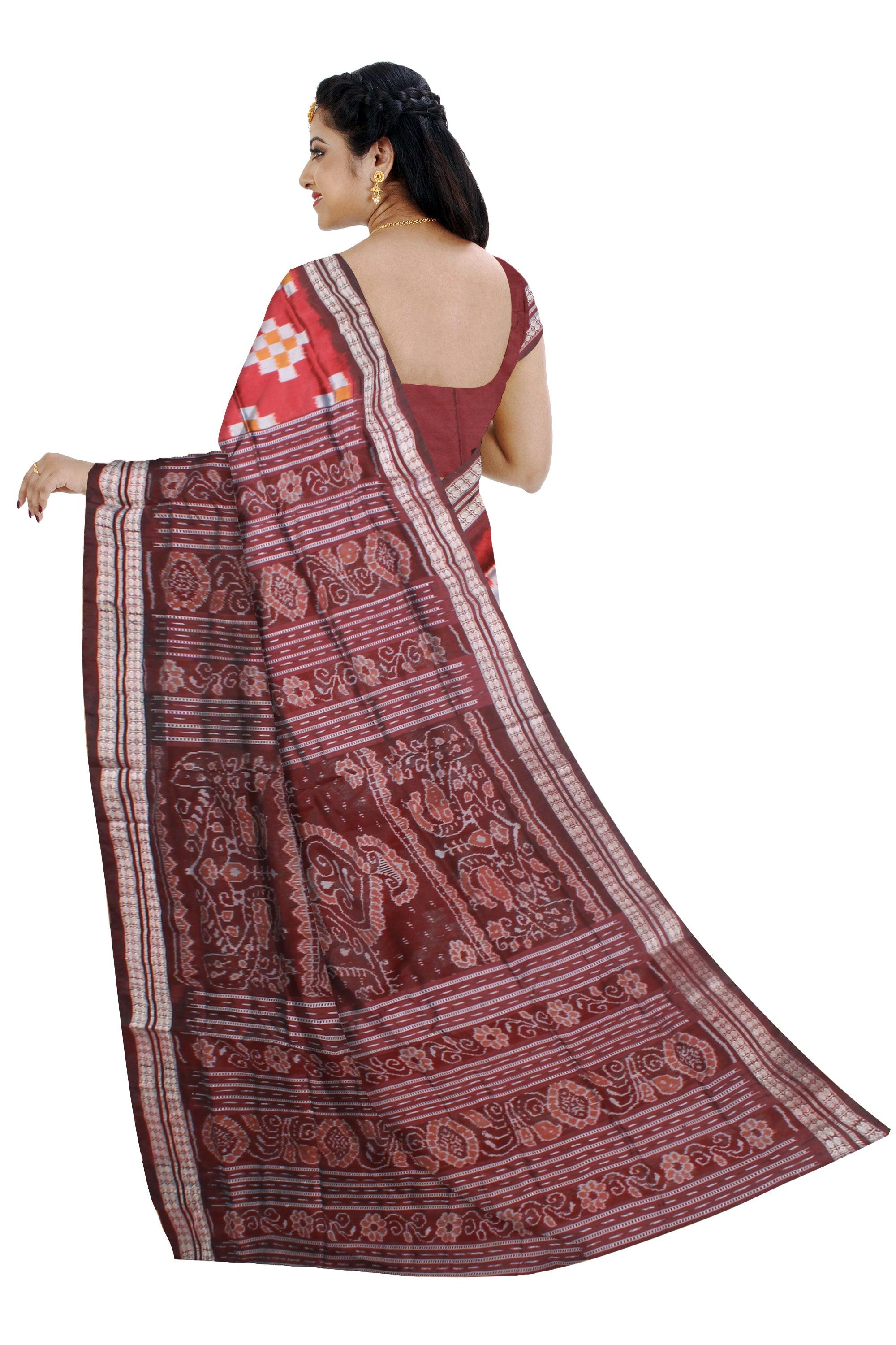 DEEP-ORANGE AND COFFEE COLOR SAPTA PATA SAREE, WITH BLOUSE PIECE. - Koshali Arts & Crafts Enterprise